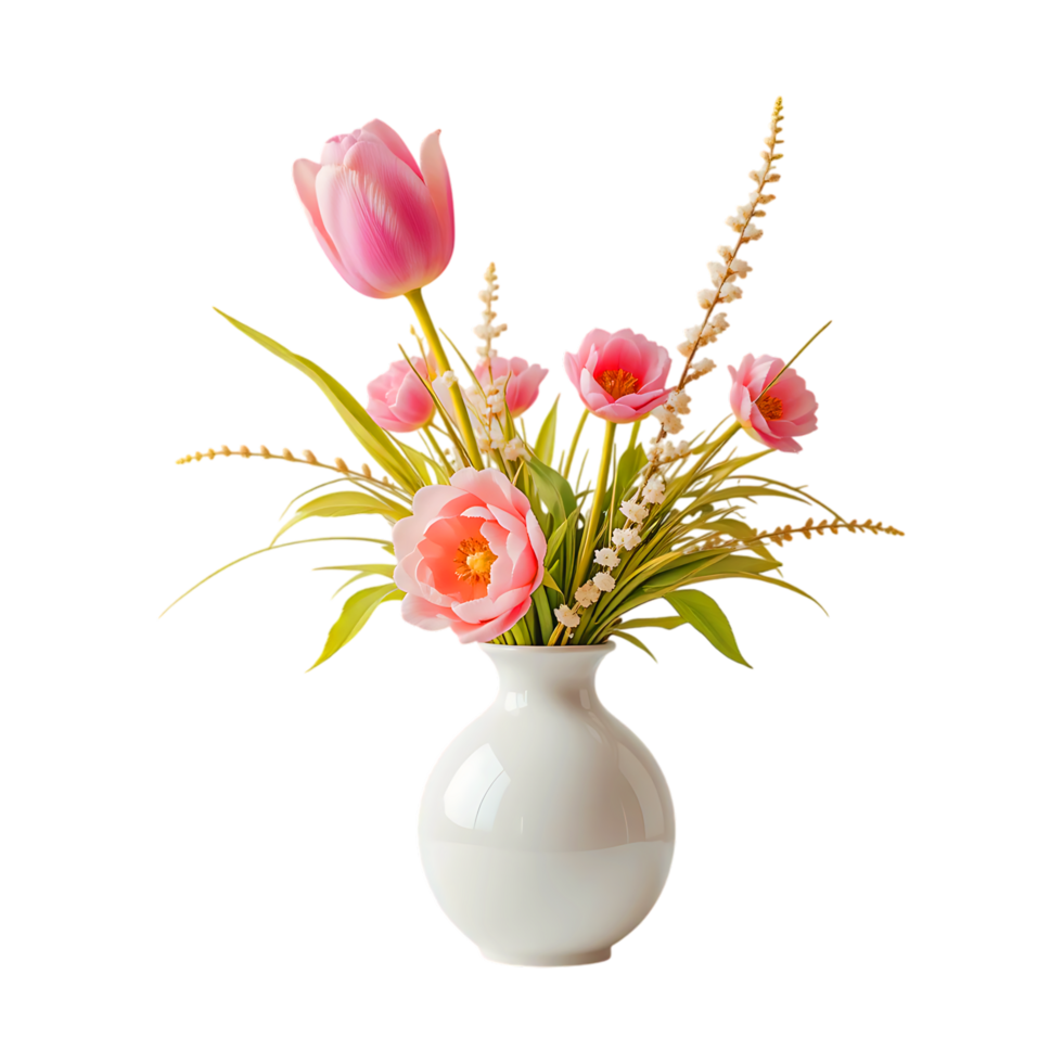 Spring-Inspired Tulip Bouquet in a Stylish Vase for Decoration png