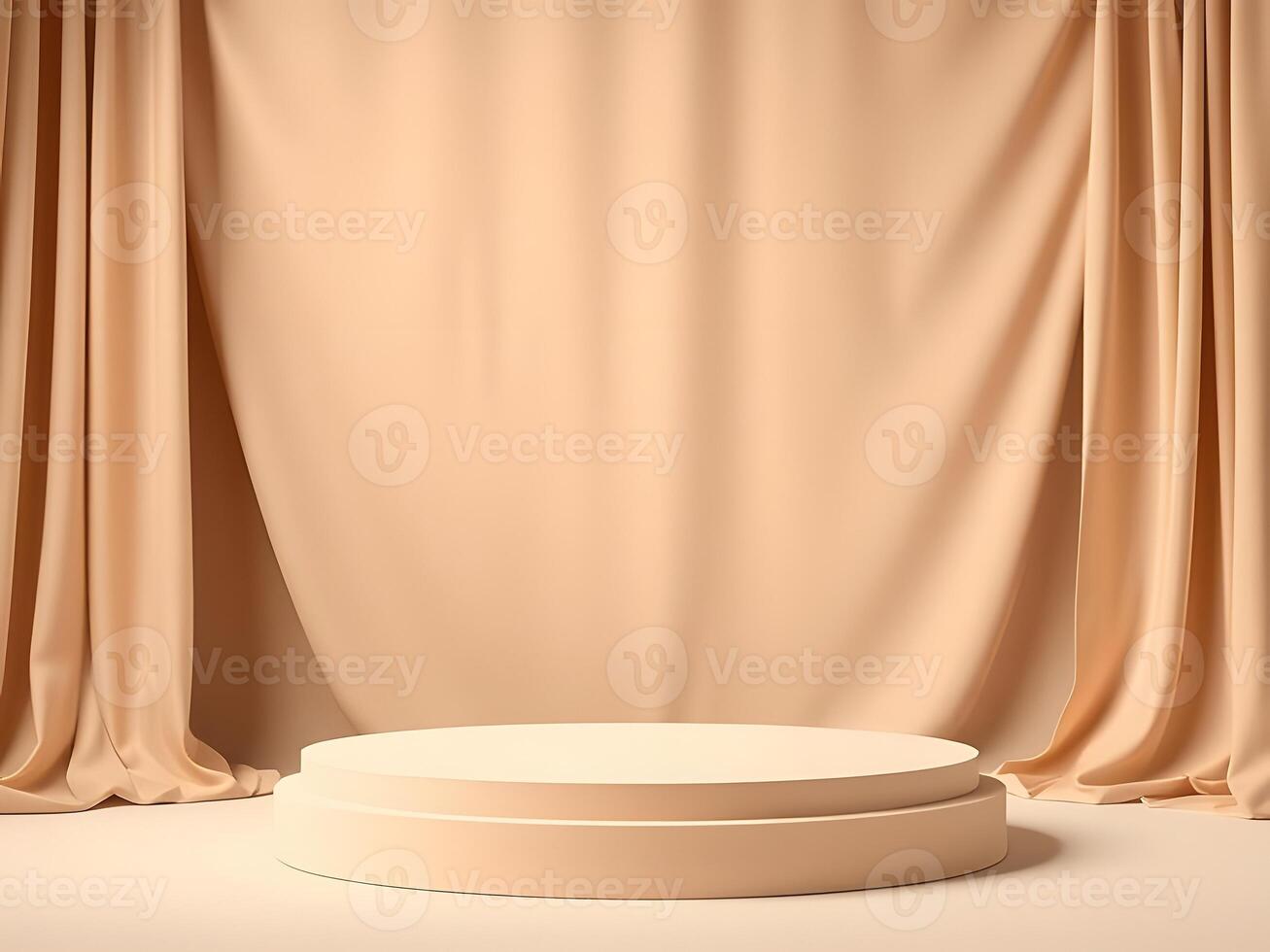 Elegant Beige Stage or Pedestal with Curtains for Product Display or Presentation, 3D Rendering Background. photo
