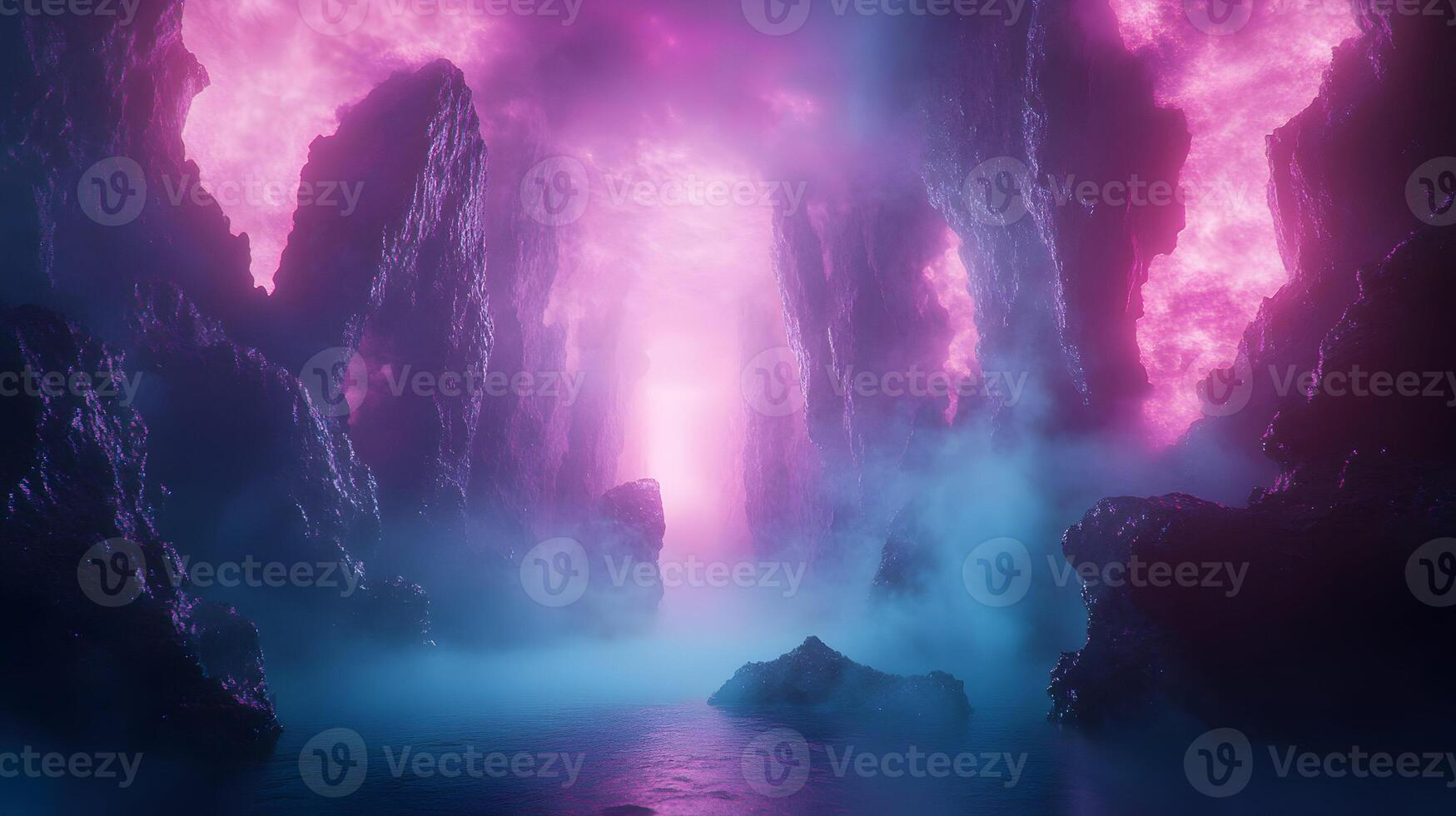 Mystical Grotto Awaits Discovery with Hues of Violet, Azure, and a Faint Shimmering Light photo