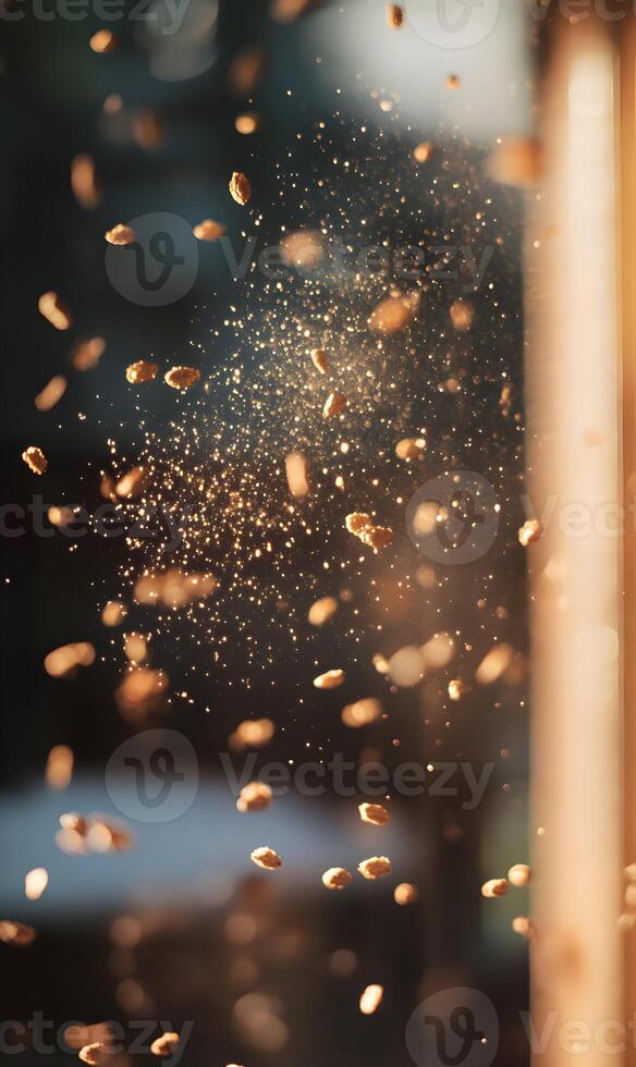 Captivating particles suspended in a sunlit space, creating a magical and ethereal effect photo