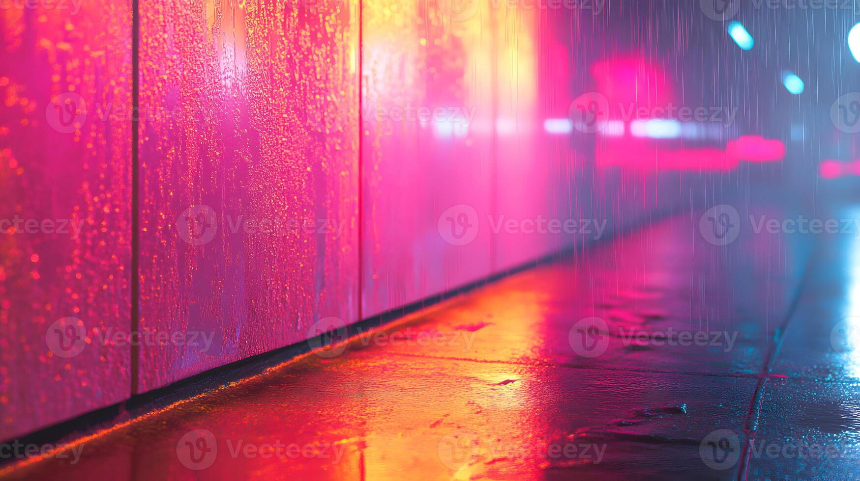 Vibrant illuminated urban cityscape reflecting the atmosphere in a neon-soaked environment photo