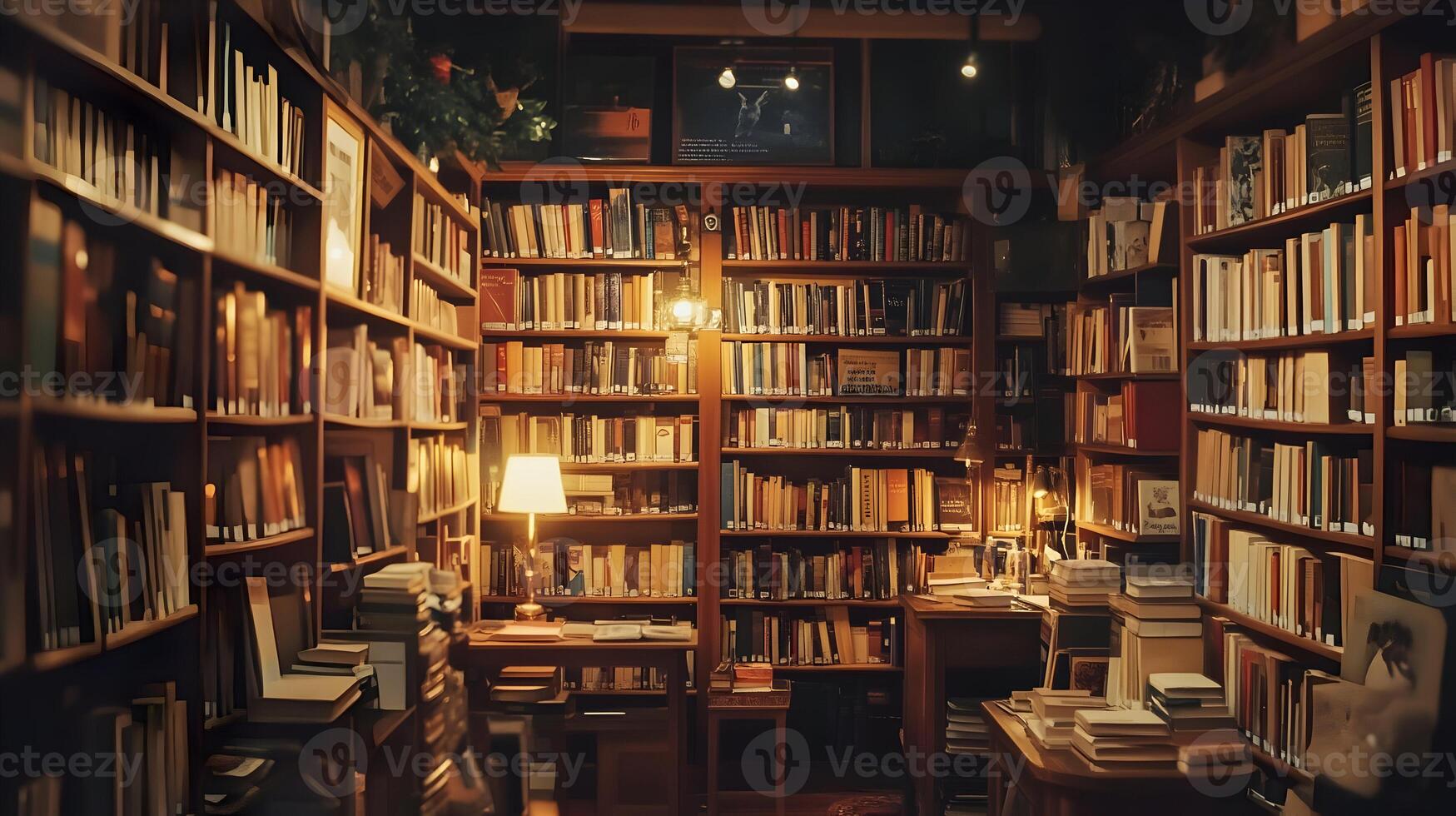Enchanting ambiance of an old private library filled with rows of antique and precious books photo