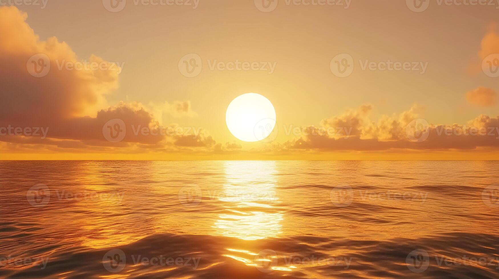 Golden hour sunset illuminating ocean surface with cloudy soft sky in the background photo