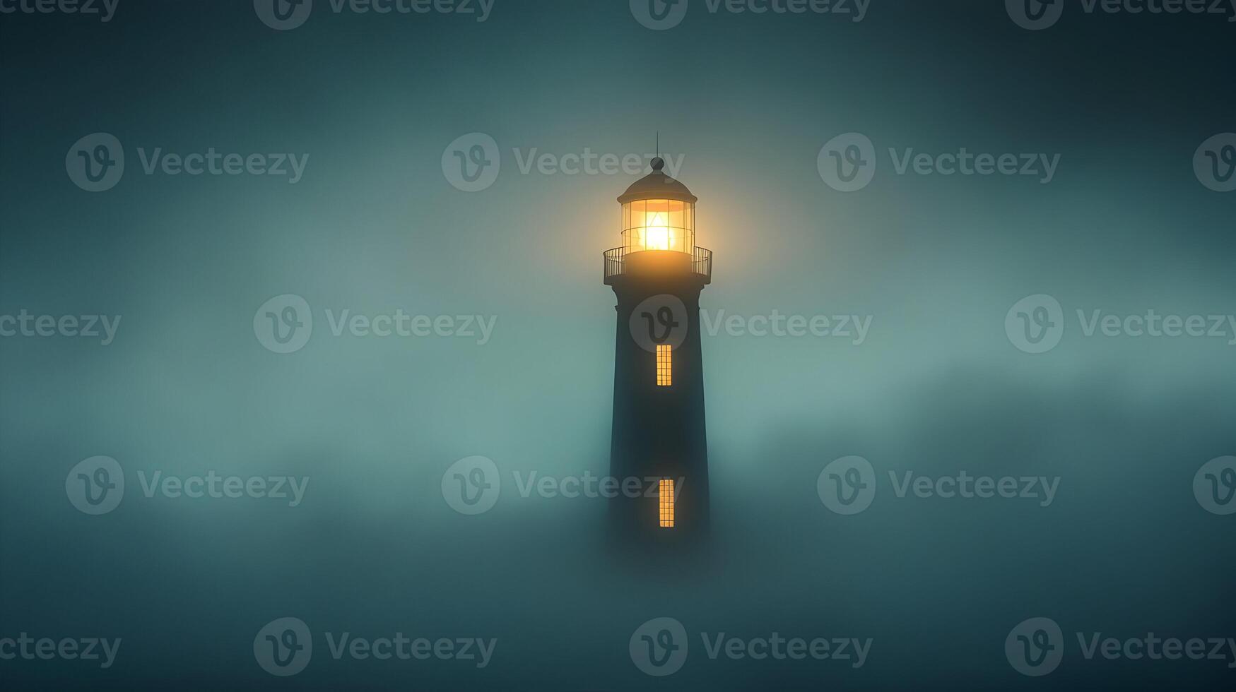 Illuminating Beacon A Majestic Lighthouse Piercing Through a Mystic, Fog-Laden Horizon photo