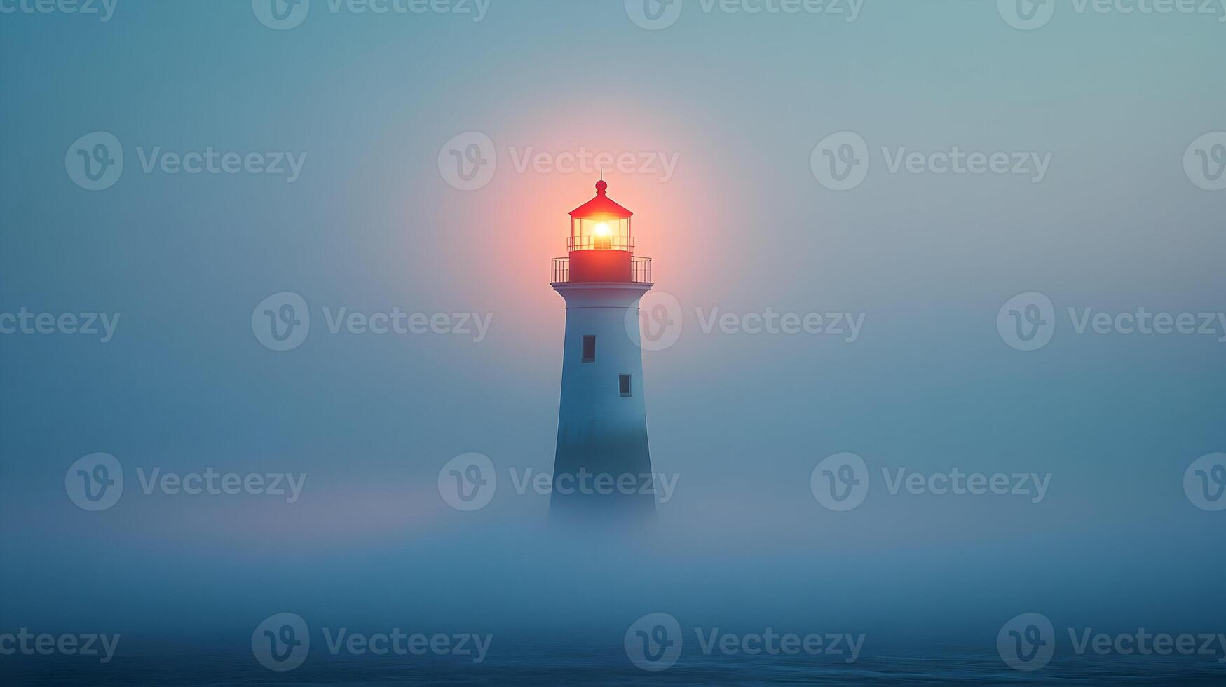 Beacon of hope lighthouse, shrouded by dense fog on the vast sea, marine architecture photo