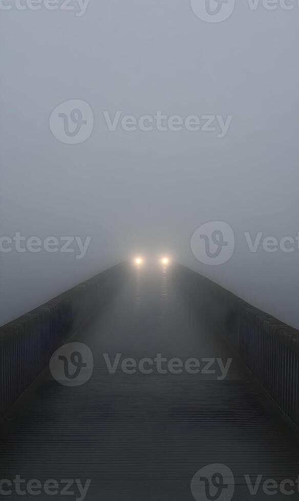 Ethereal Encounter Vehicle on a Misty Bridge Creating a Sense of Mystery and Intrigue photo