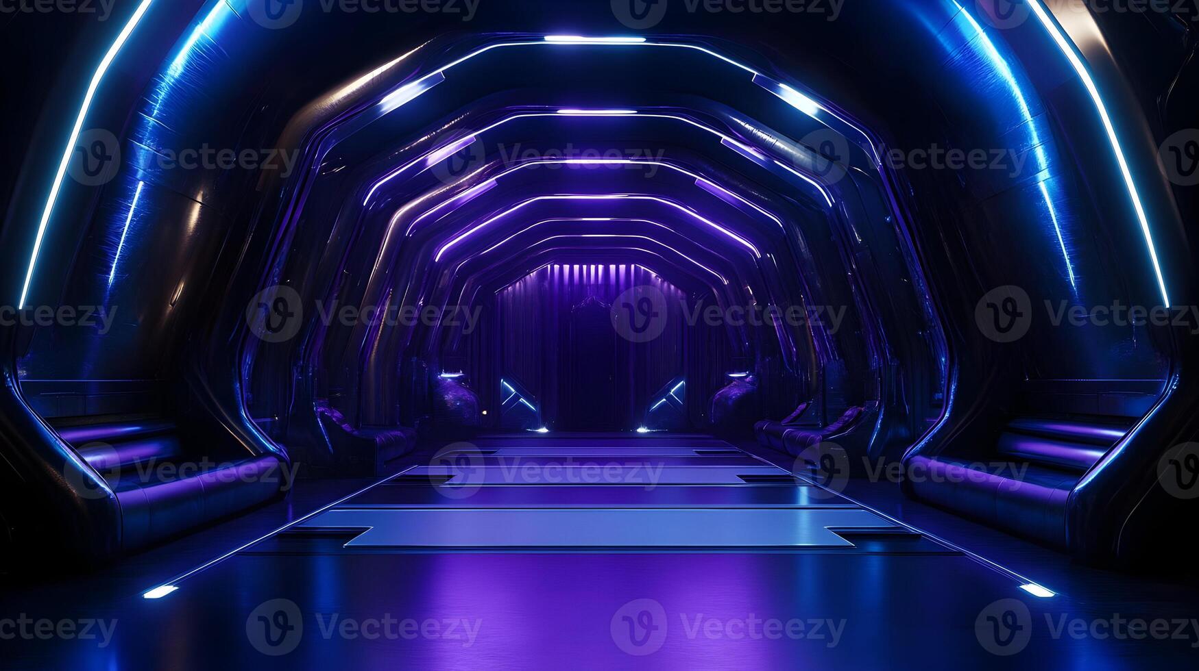 Futuristic passageway with neon lighting effects, showcasing an advanced technological design photo