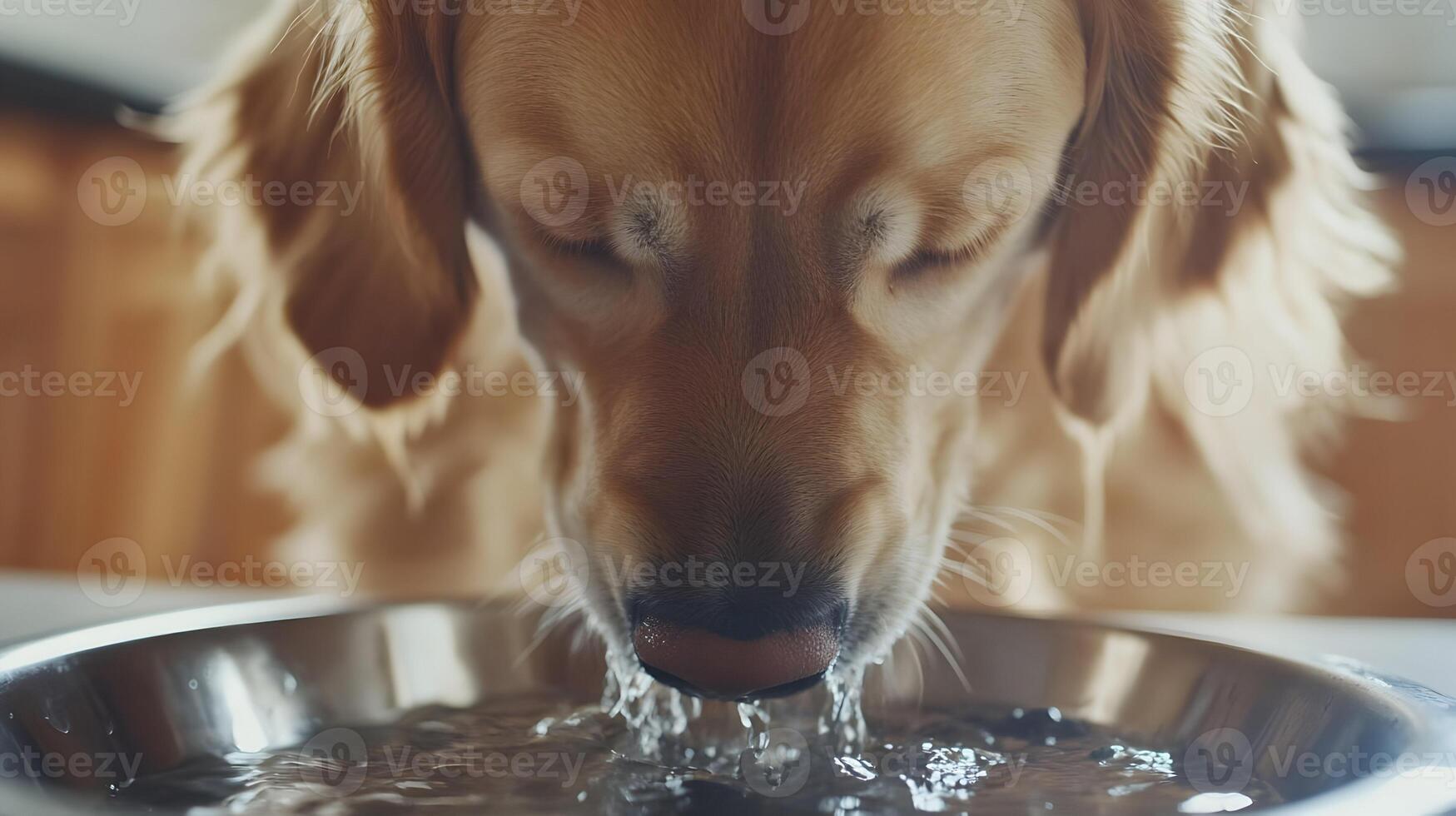 Golden retriever enjoying cool refreshment, quenching thirst with refreshing water sip photo