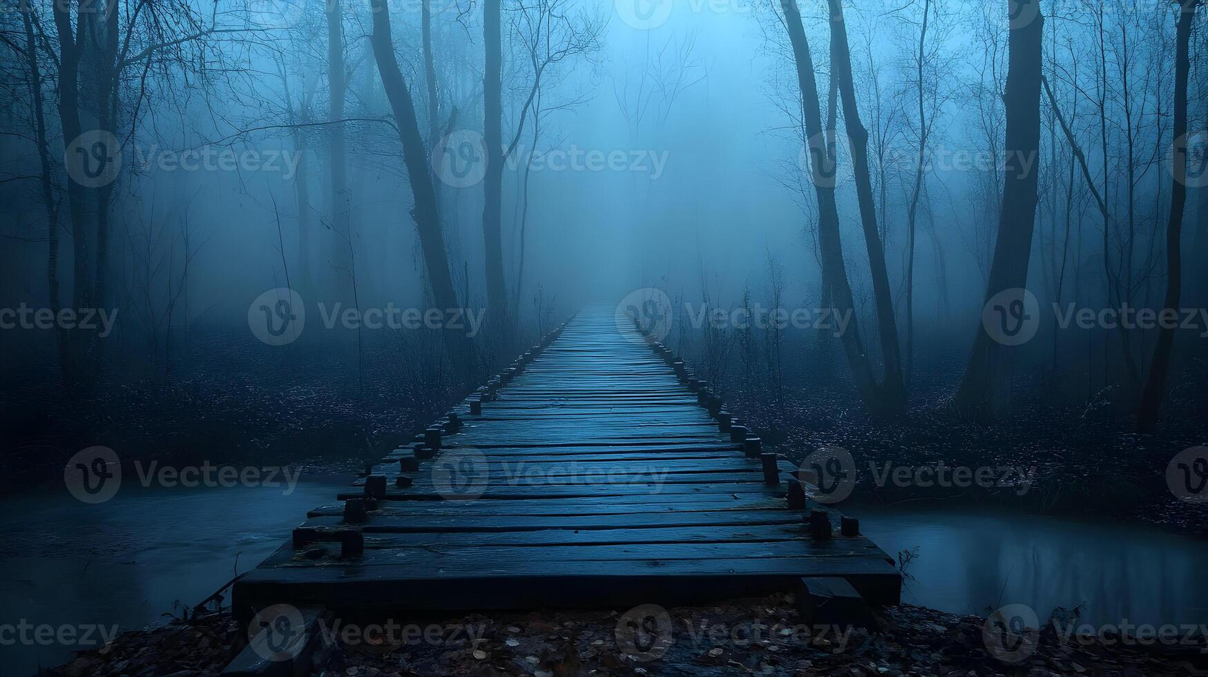 Sinister pathway through the murky forest, evoking a sense of unease and foreboding photo