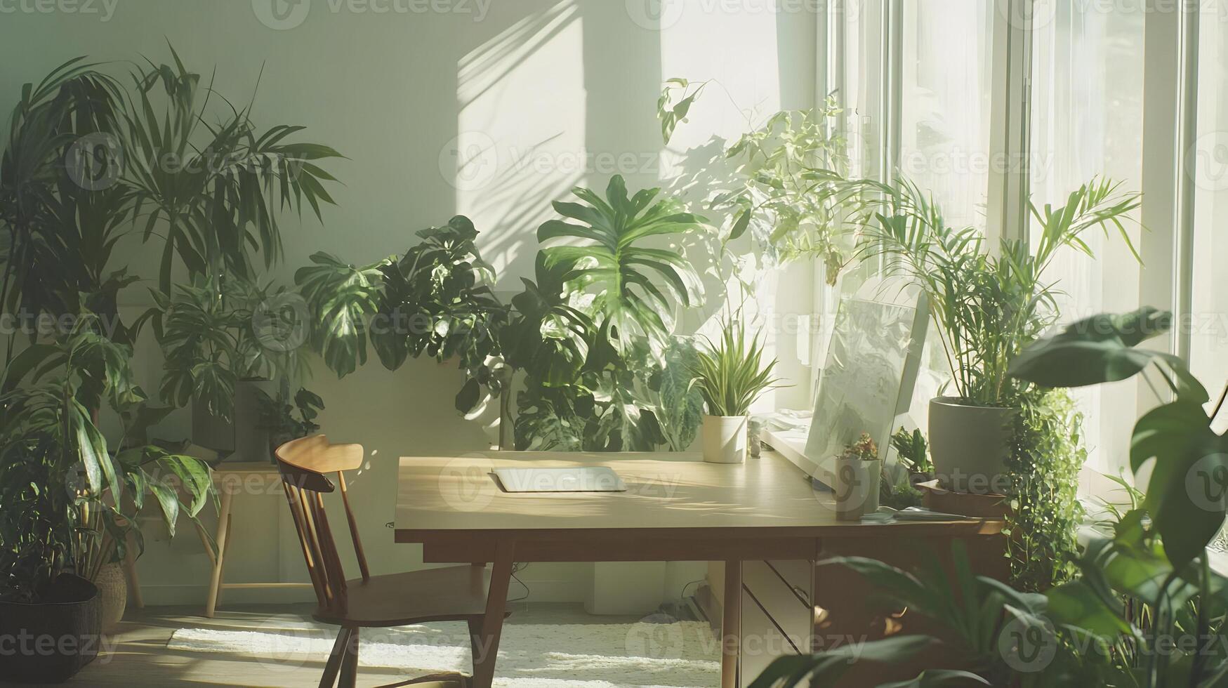 Serene indoor sanctuary evoking tranquility and connection with nature through abundant greenery photo