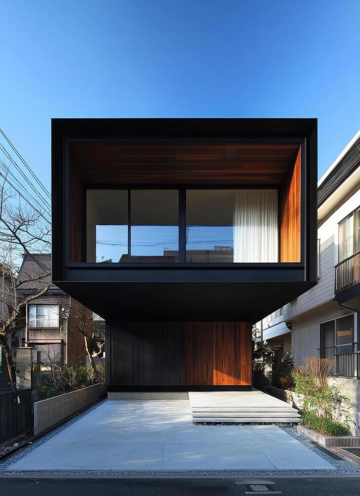 Contemporary minimalist house design urban japan architectural photography modern environment front view innovative structure photo