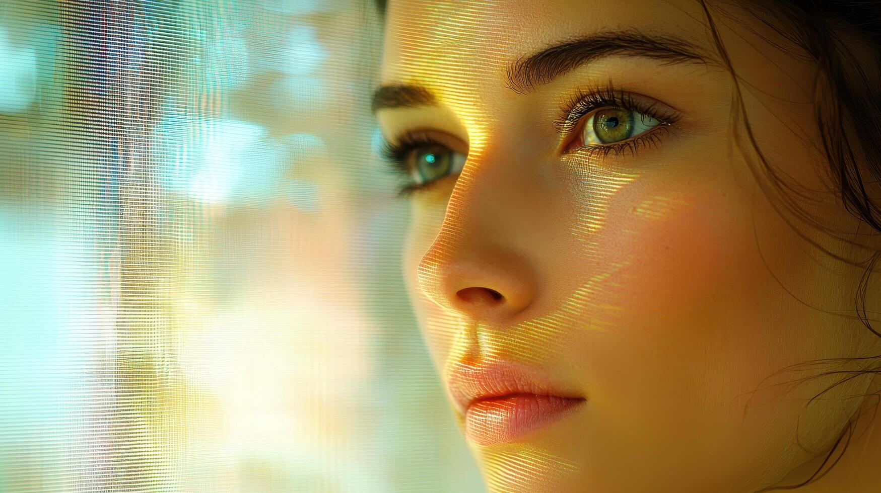 Captivating portrait of a thoughtful woman soft background photography intimate setting close-up beauty concept photo