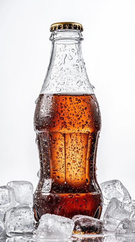 Chilled cola bottle with condensation studio close-up refreshing product photography beverage appeal photo