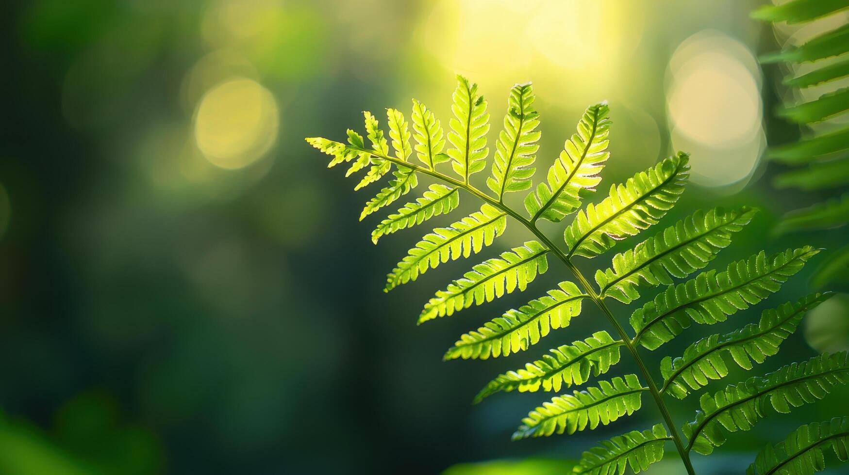 Detailed view of a fern leaf under natural light nature photography lush green environment macro perspective photo