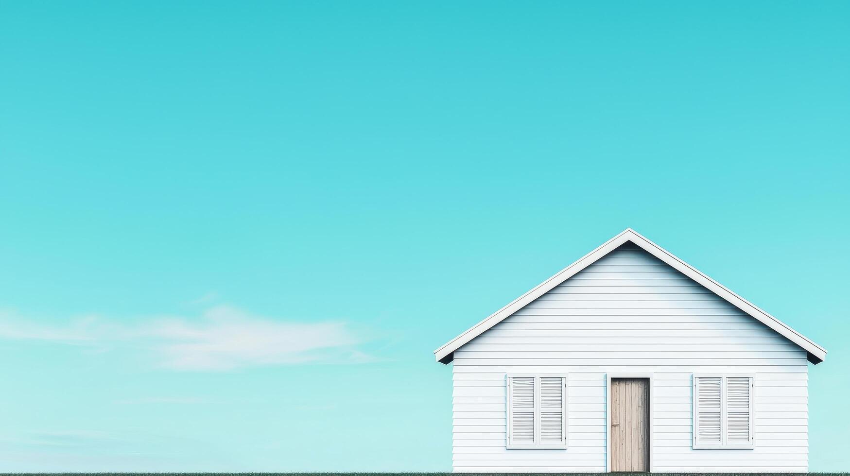 Charming white cottage in serene landscape simple architecture tranquil environment panoramic view for peaceful living photo