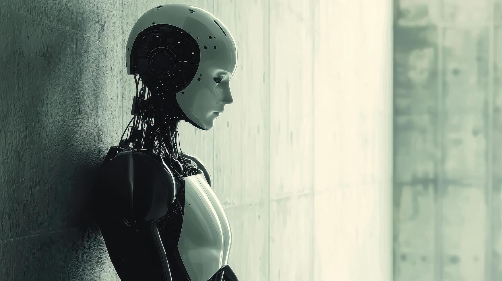 Artificial intelligence innovation futuristic setting digital illustration technology side view robot and human interaction photo