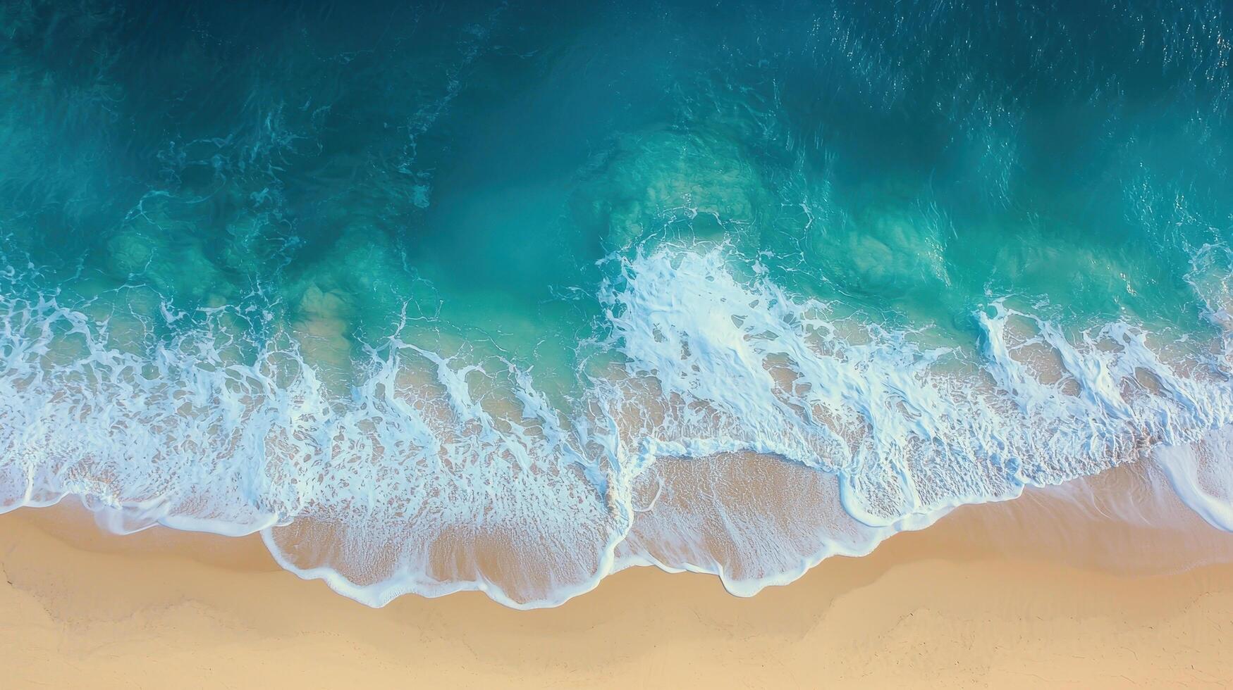 Aerial view of ocean waves reaching the coastline beach standard nature scene tranquil environment bird's eye perspective photo