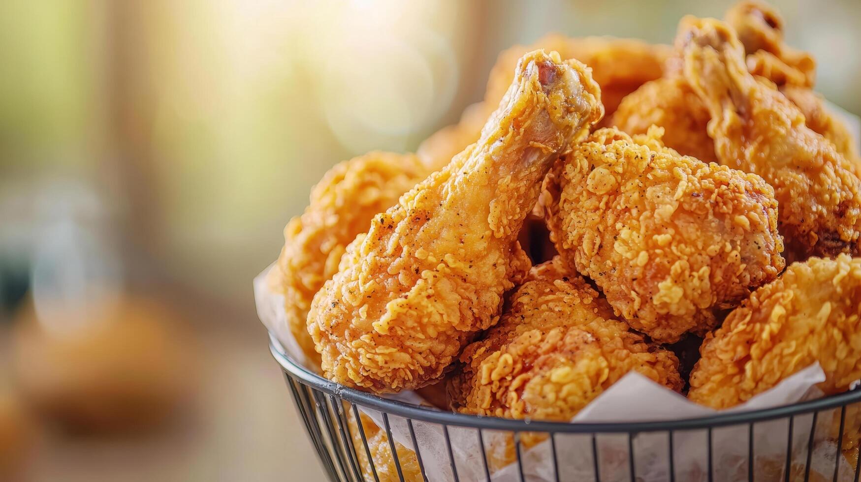 Fried chicken feast sunlit kitchen food photography cozy atmosphere close-up culinary delights photo