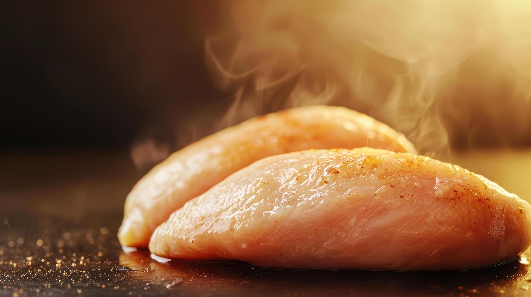 Steaming delicious chicken breast under sunlight food photography kitchen environment close-up view photo