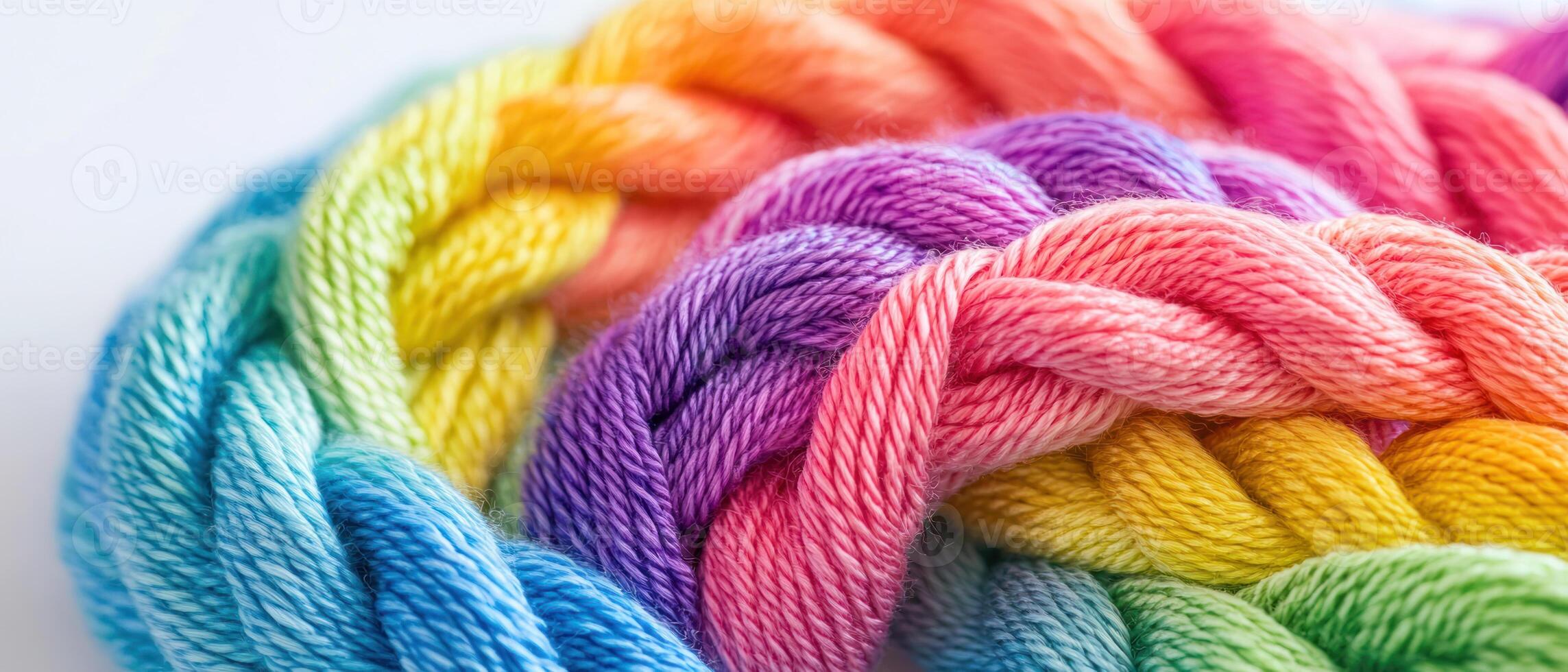 Rainbow colored yarn creates vibrant display of togetherness and creativity, perfect for crafting photo