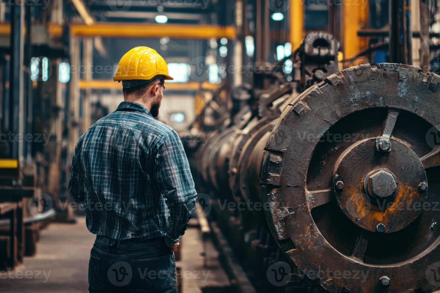 construction manager observing heavy machinery operations, showcasing leadership in industrial sector photo