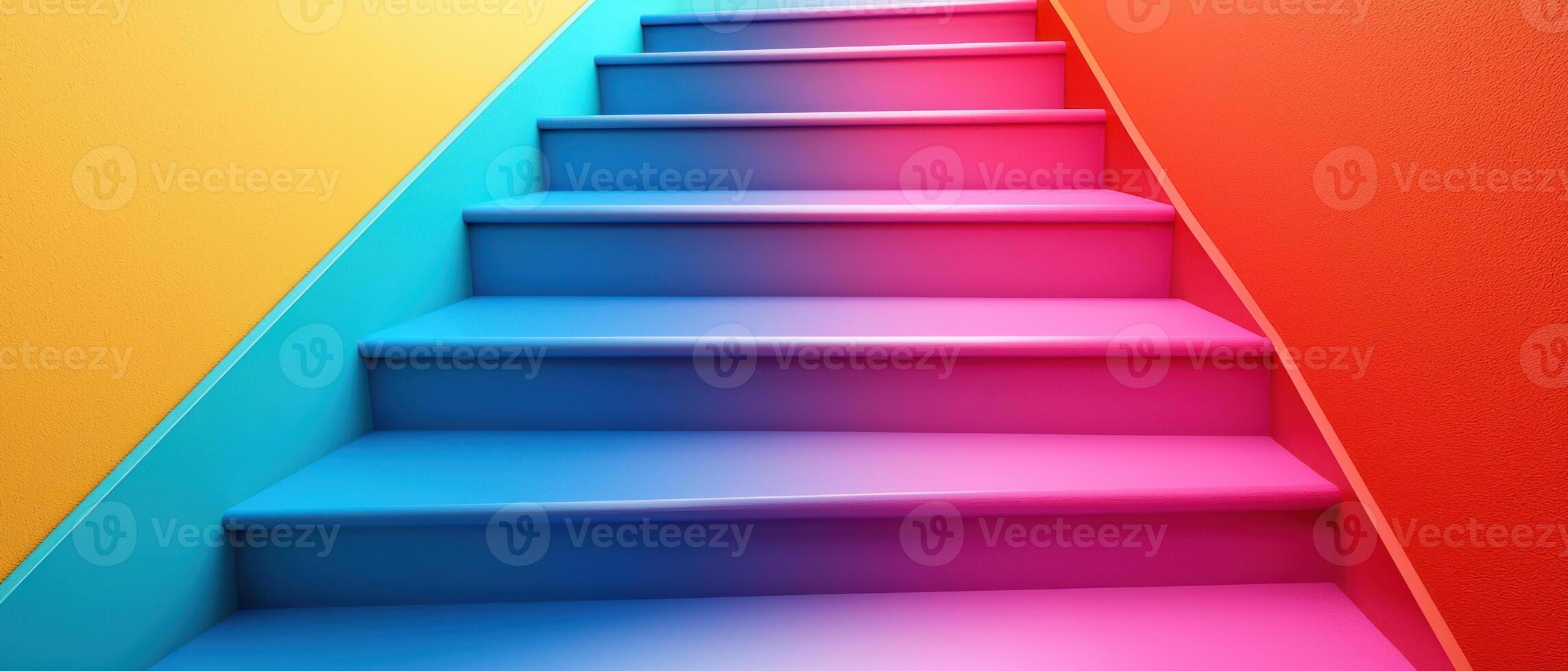 Colorful stairs create vibrant atmosphere, showcasing proud progress. photo