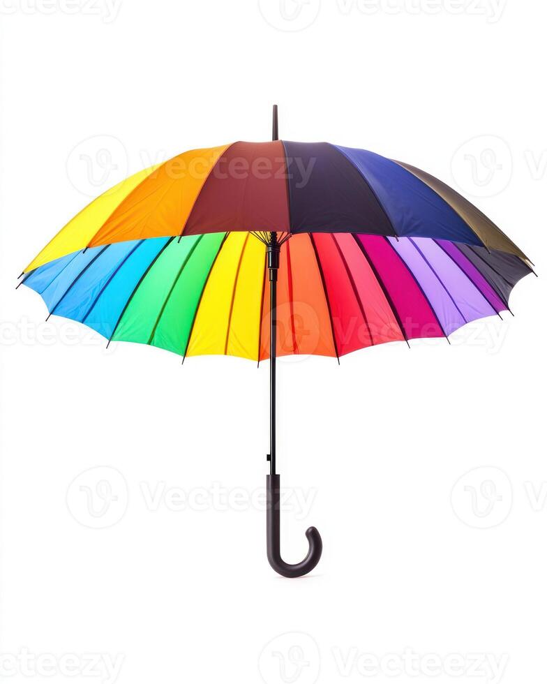 Colorful rainbow umbrella providing joyful protection from rain photo