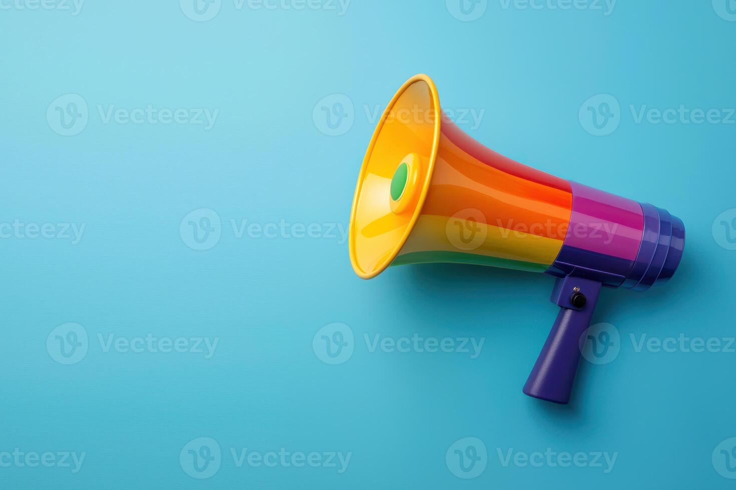 Rainbow megaphone for joyful announcements on bright background... photo