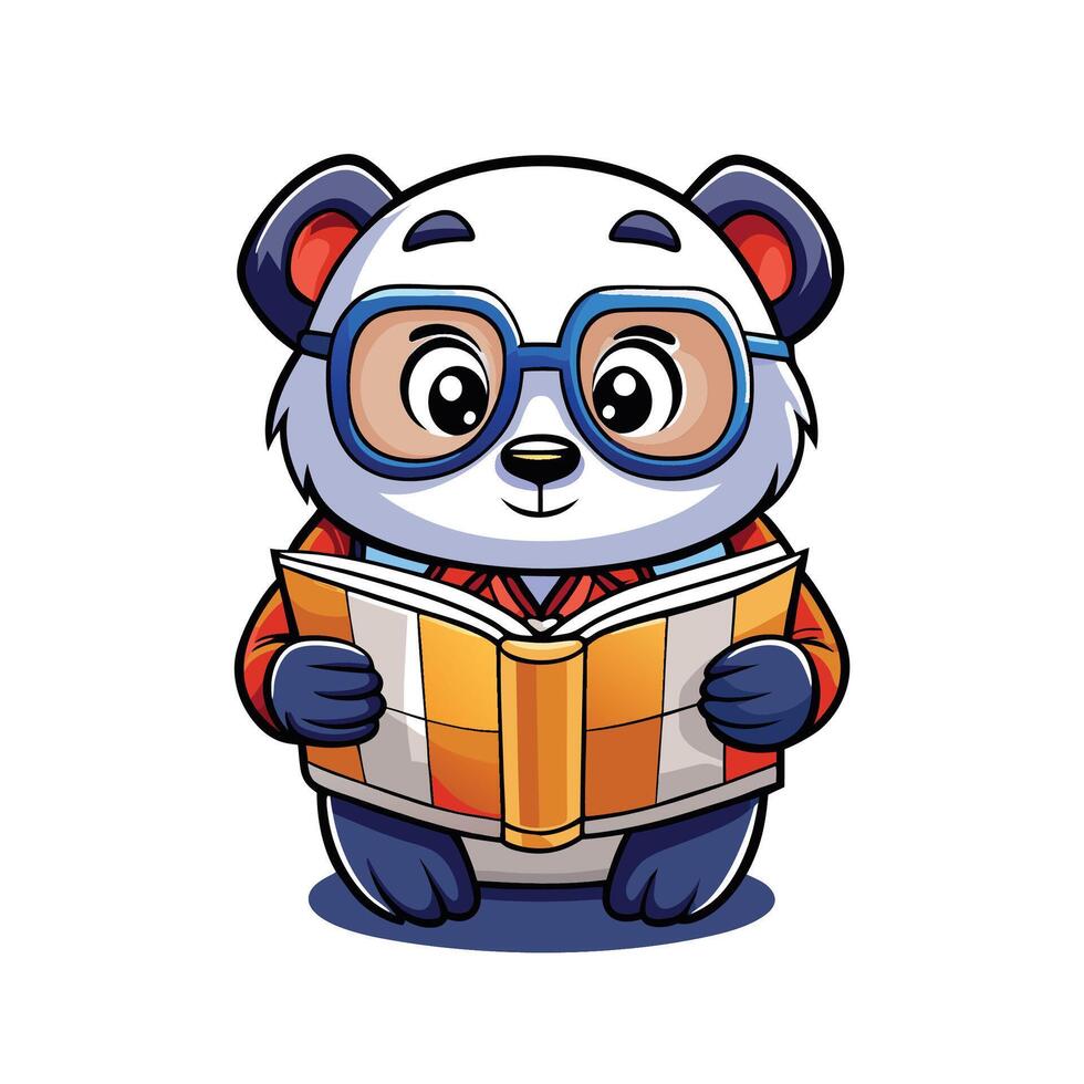 a cartoon panda bear reading a book vector