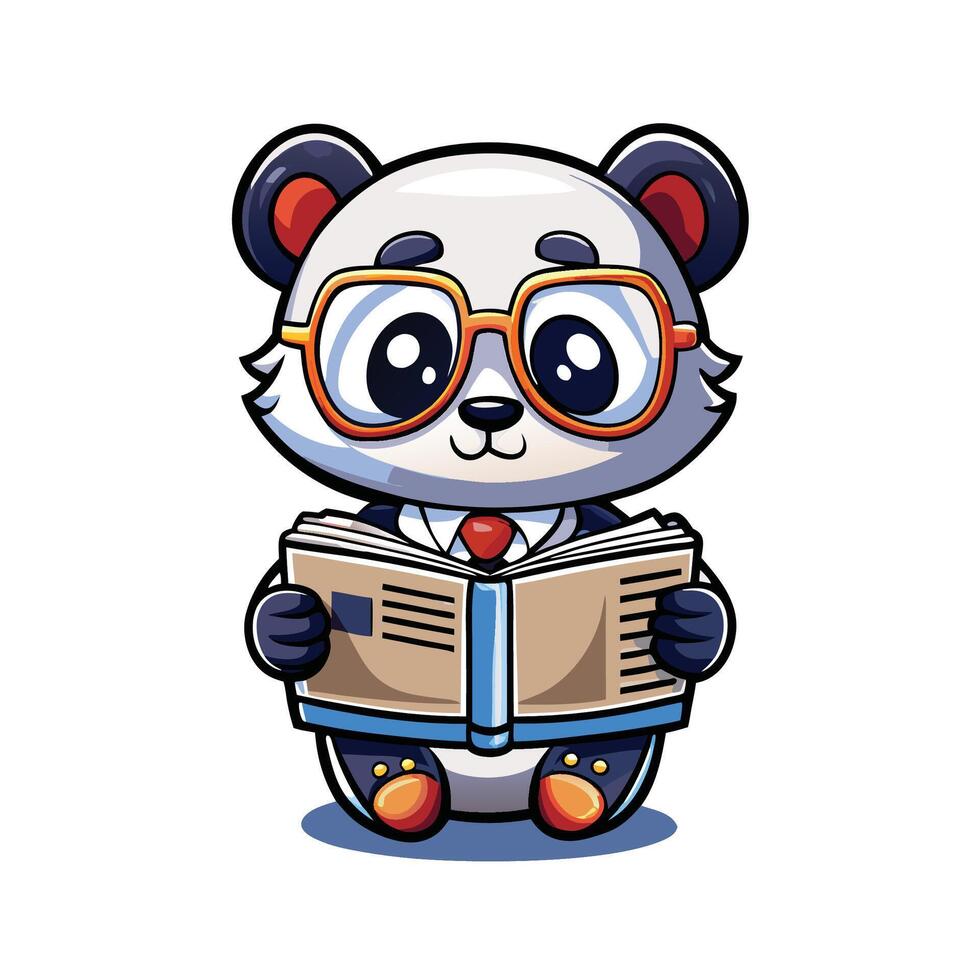 Cute panda wearing glasses and a suit reading a book. vector