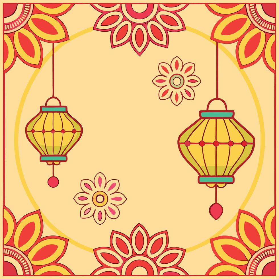 Festive design with hanging lanterns and floral ornaments. vector