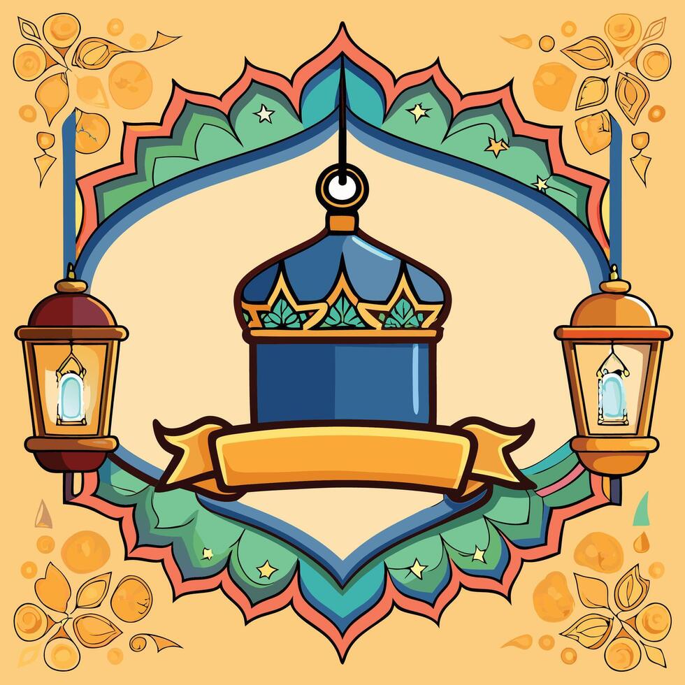 ramadan kareem greeting card with lanterns and a crown vector