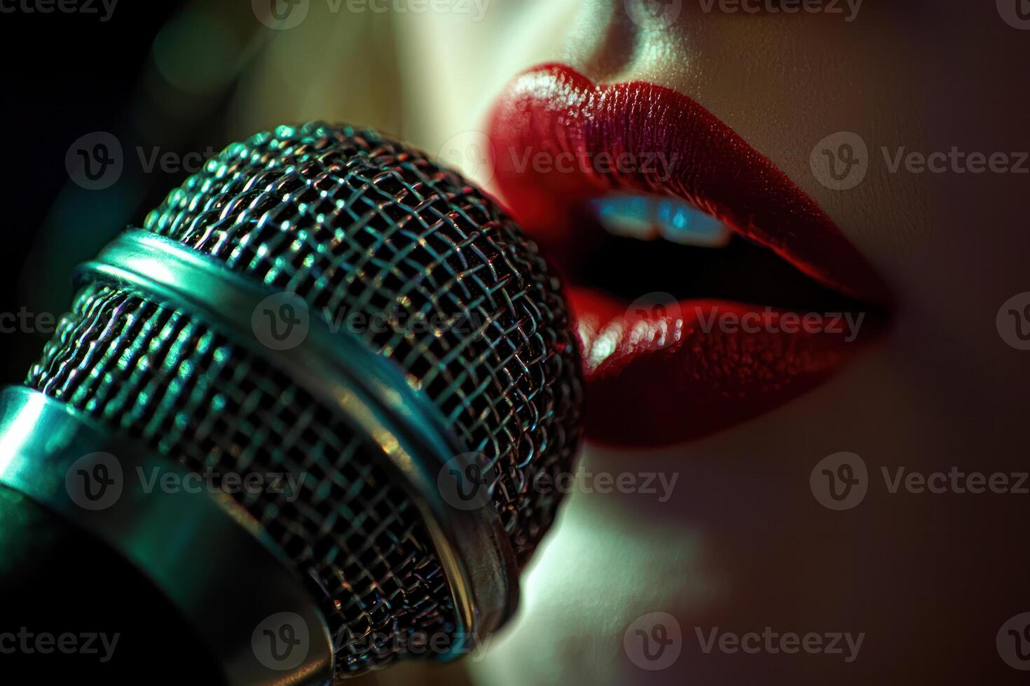 Close up of lips speaking into microphone, capturing clear audio and emotion photo