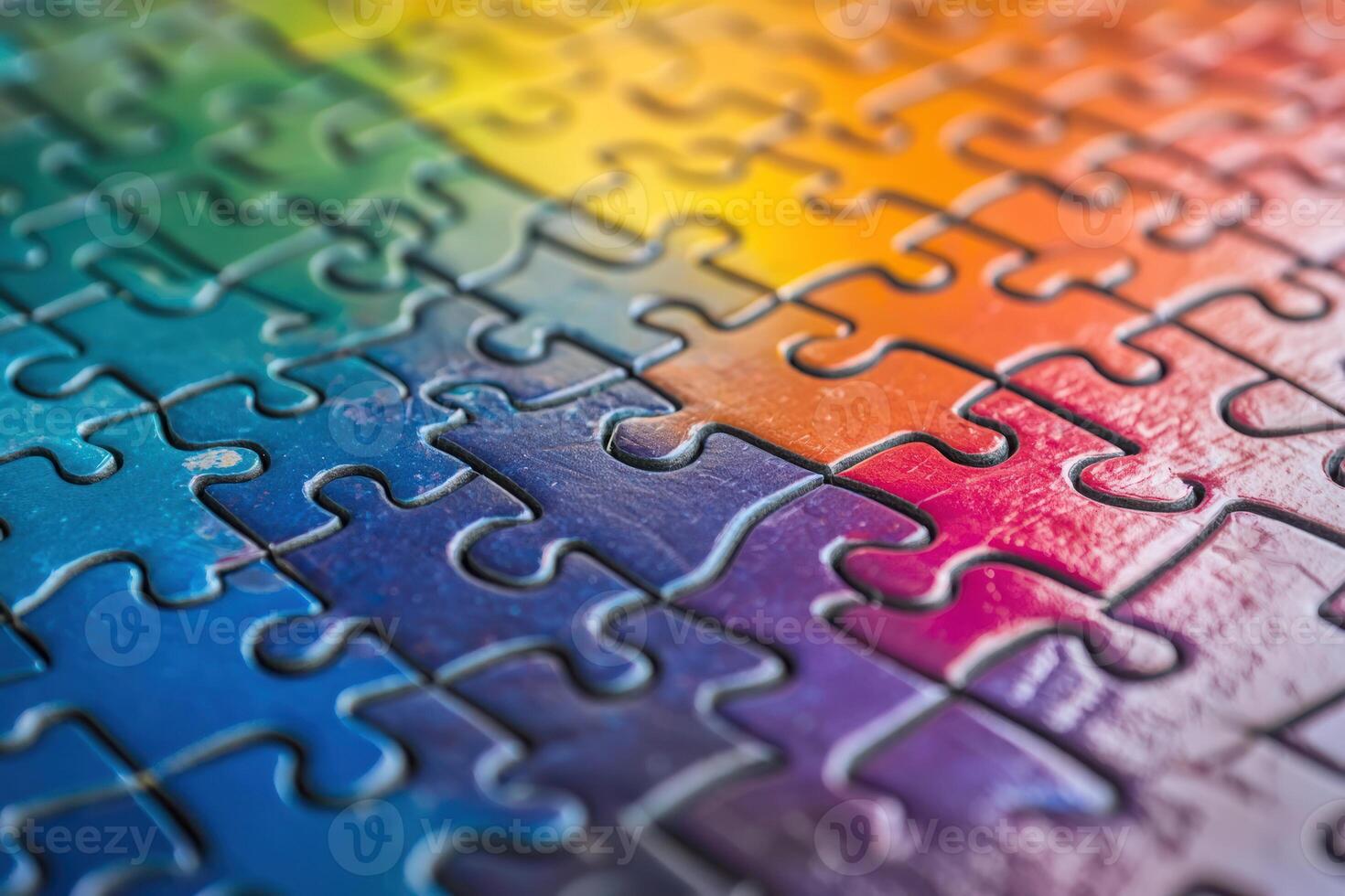 Rainbow colored puzzle pieces fitting together, symbolizing unity and pride photo