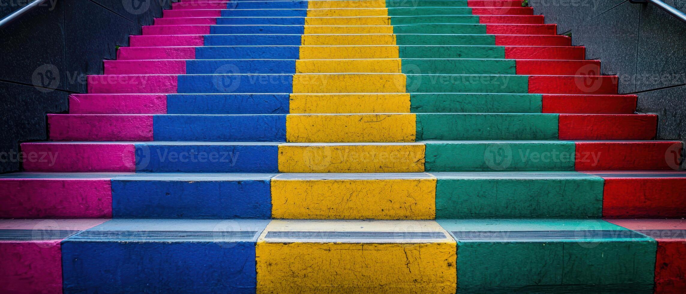 Colorful stairs create vibrant atmosphere, showcasing proud progress in empty space.. photo