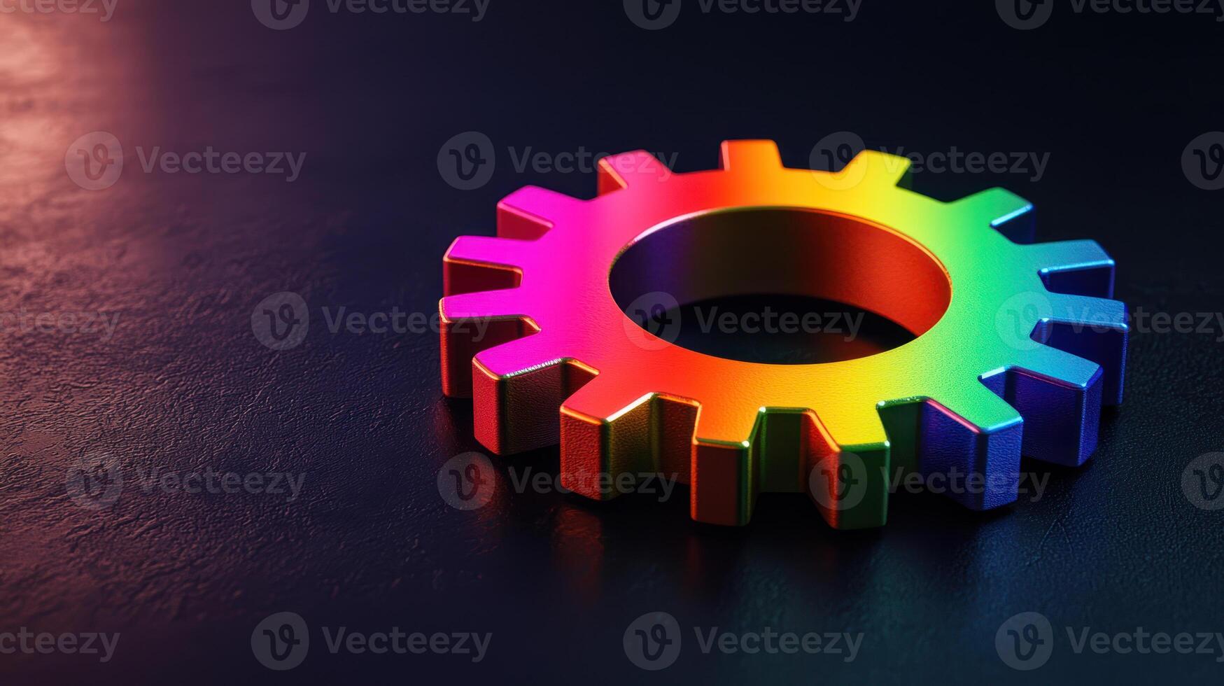 Rainbow gear interlocking proud mechanism with vibrant colors and copy space photo