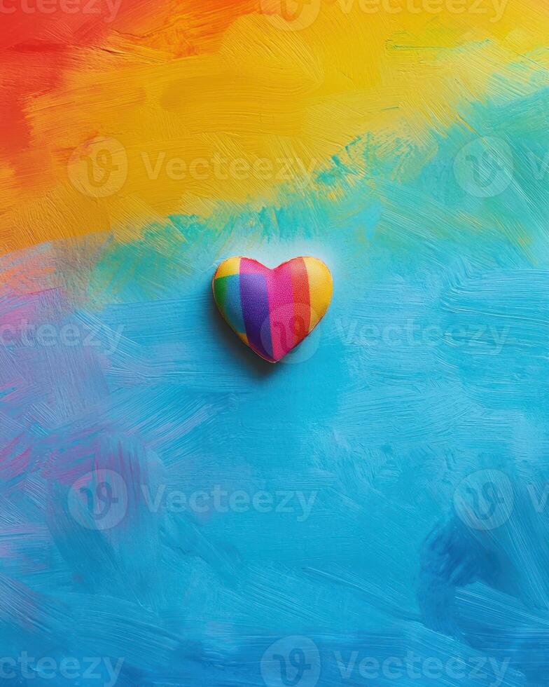 Rainbow heart symbolizing love and resilience against colorful background photo