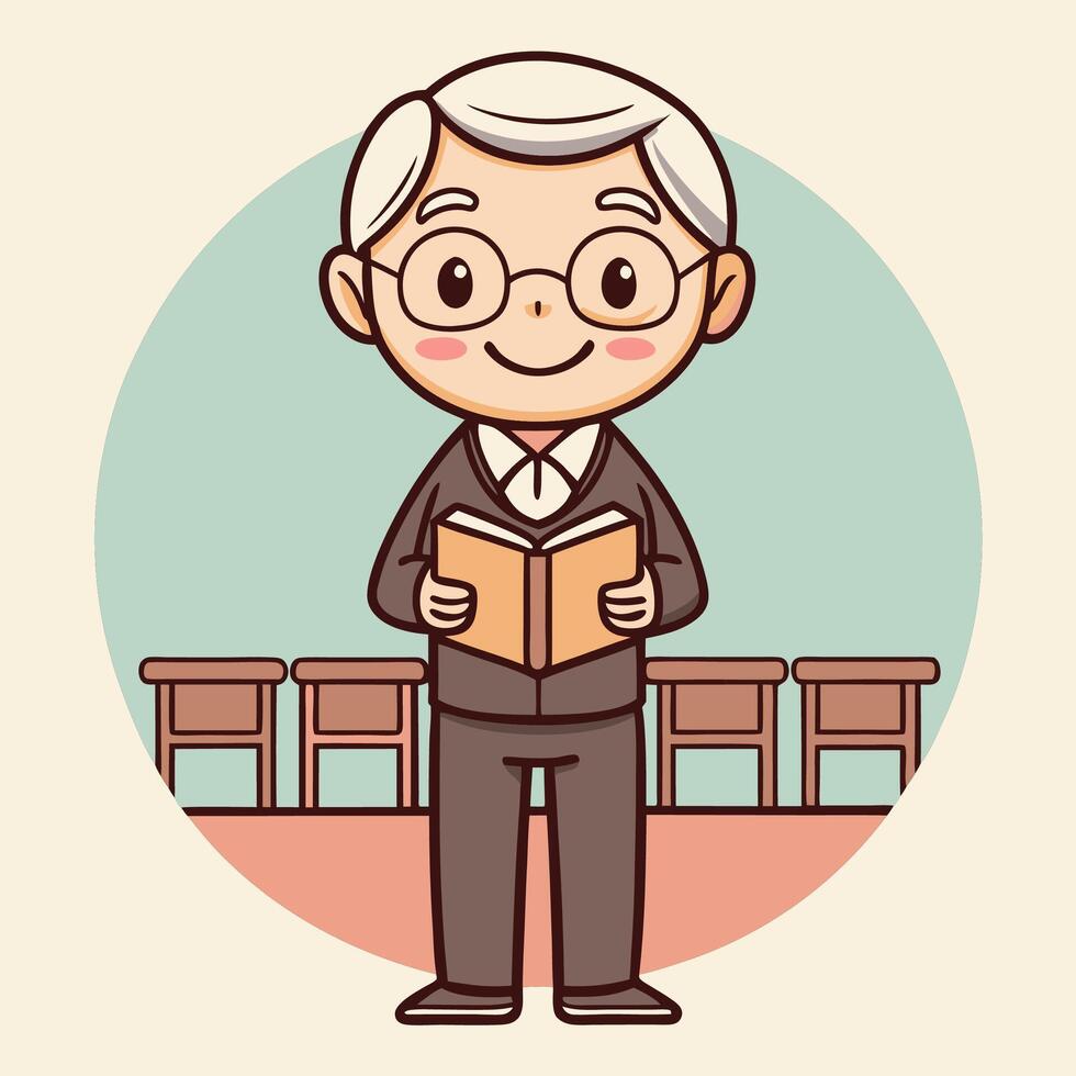 Elderly Person Reading a Book in Classroom vector