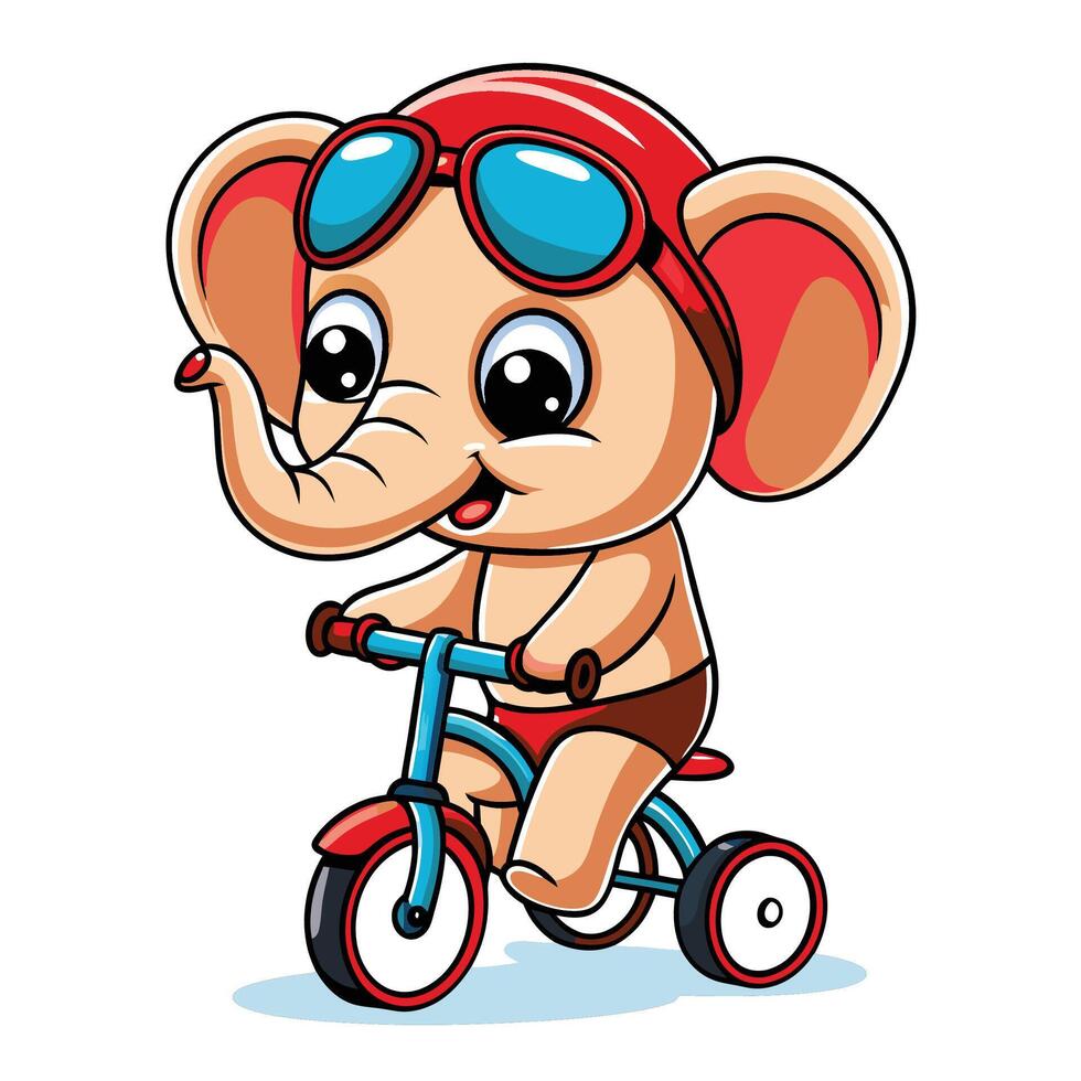 elephant ON A WHITE BACKGROUND riding a bike vector