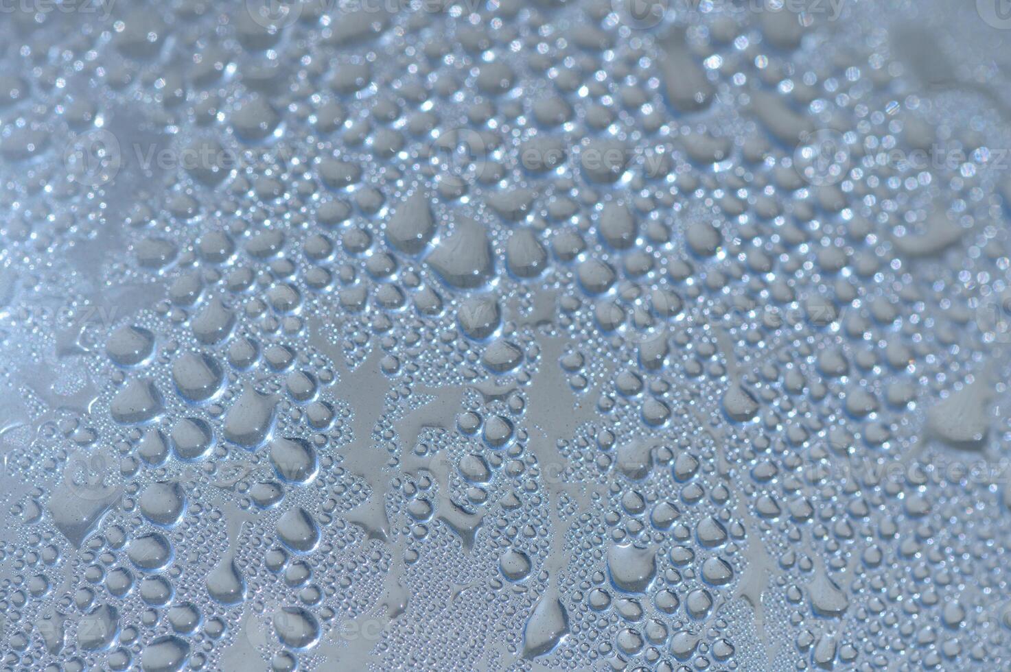 Raindrops gracefully decorate a smooth surface in a calming, serene environment at dawn photo
