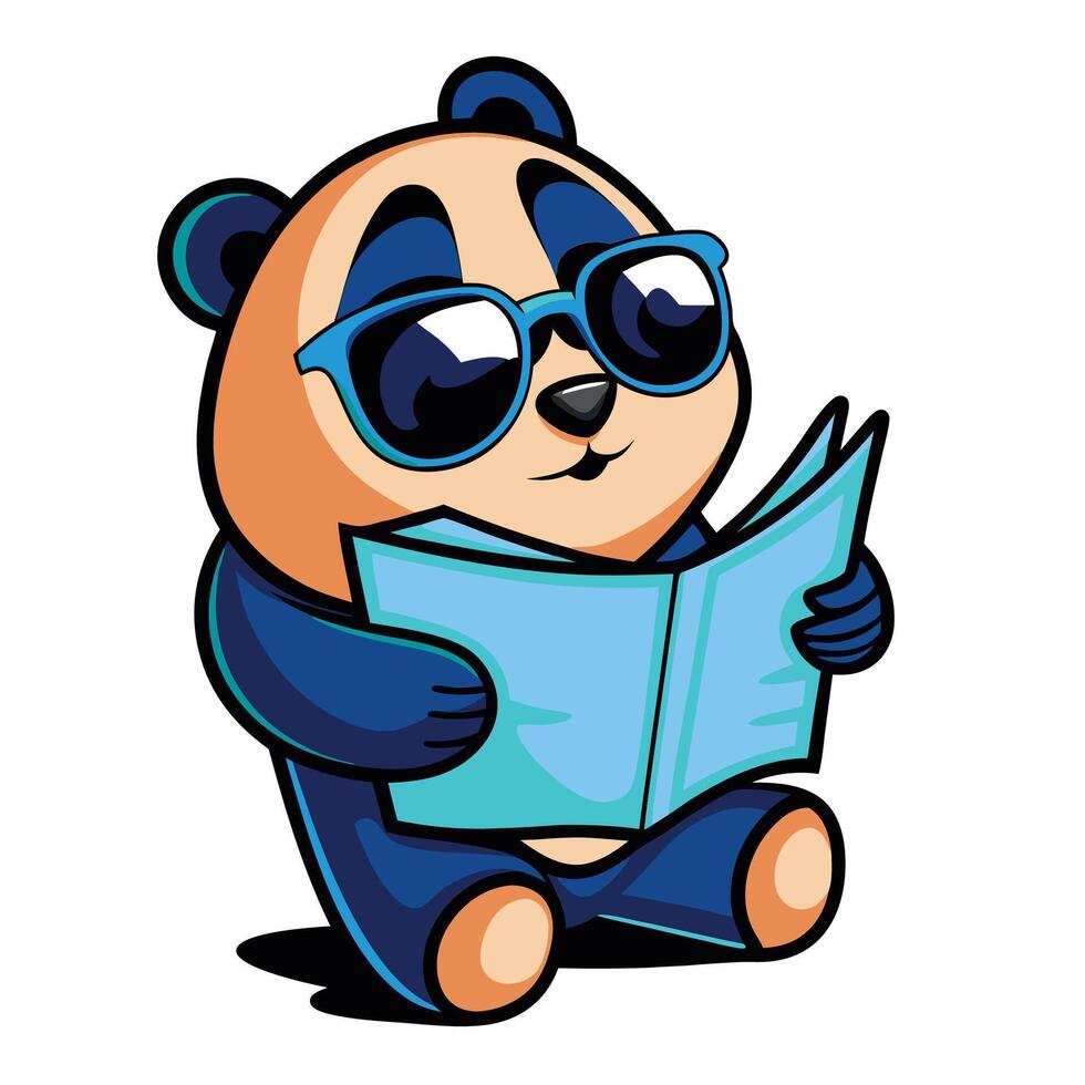 Panda Wearing Sunglasses Reading a Book vector