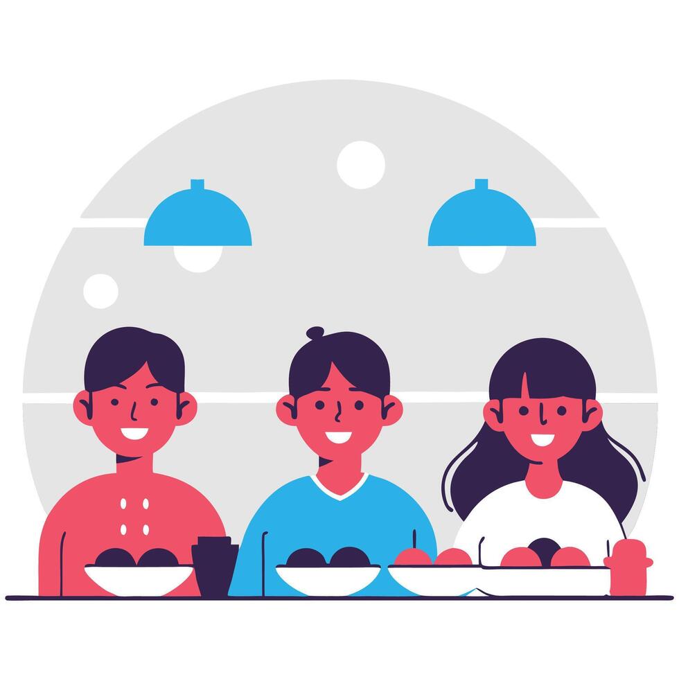 Happy kids enjoying a meal vector