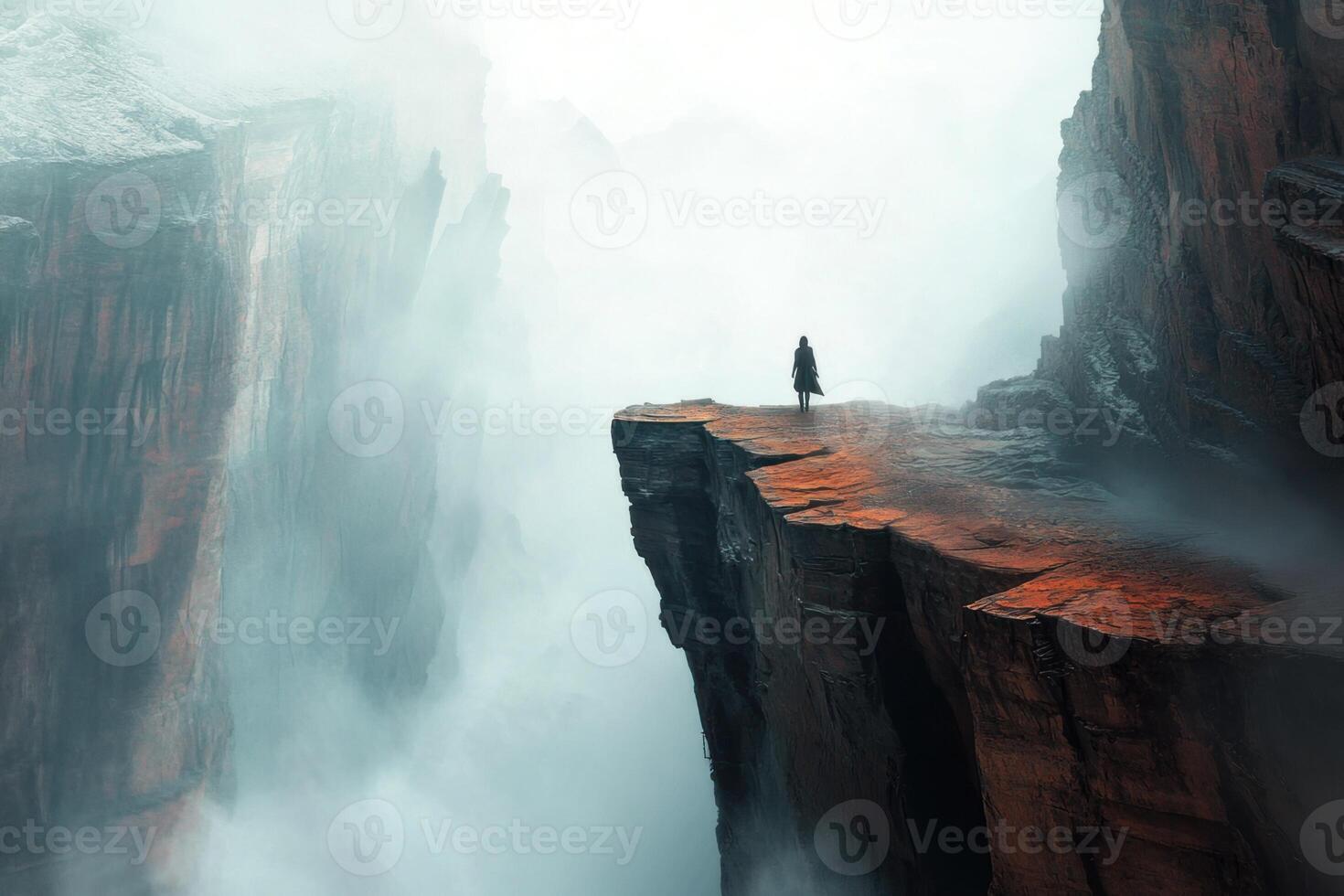 A man stands on the edge of a cliff photo