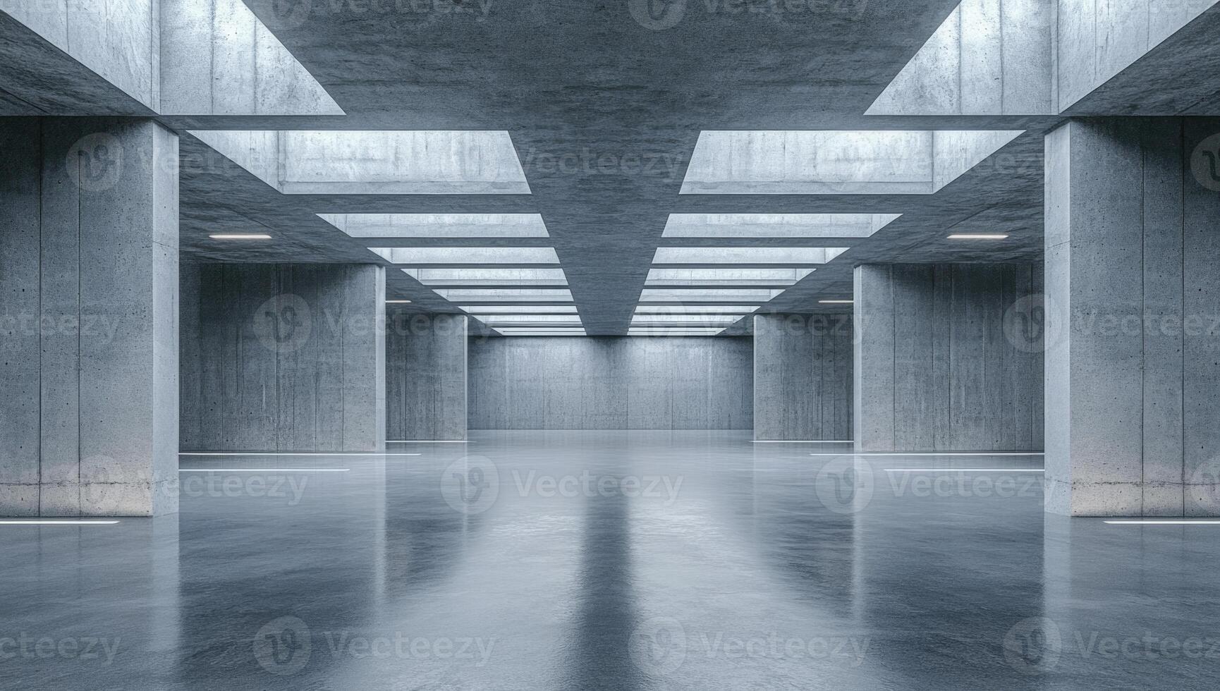 Empty concrete room with large windows and a floor photo