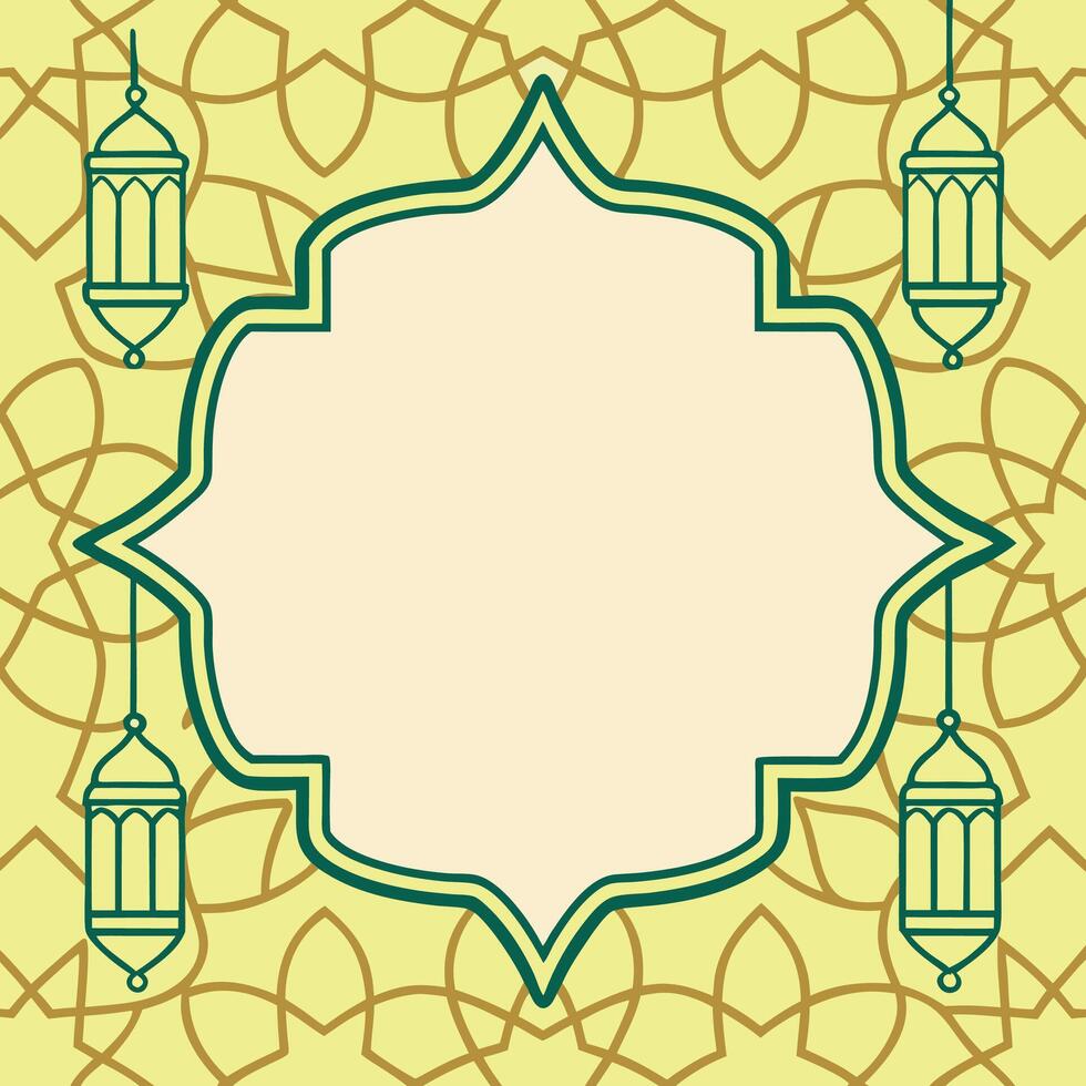 ramadan islamic background with lanterns and a frame vector