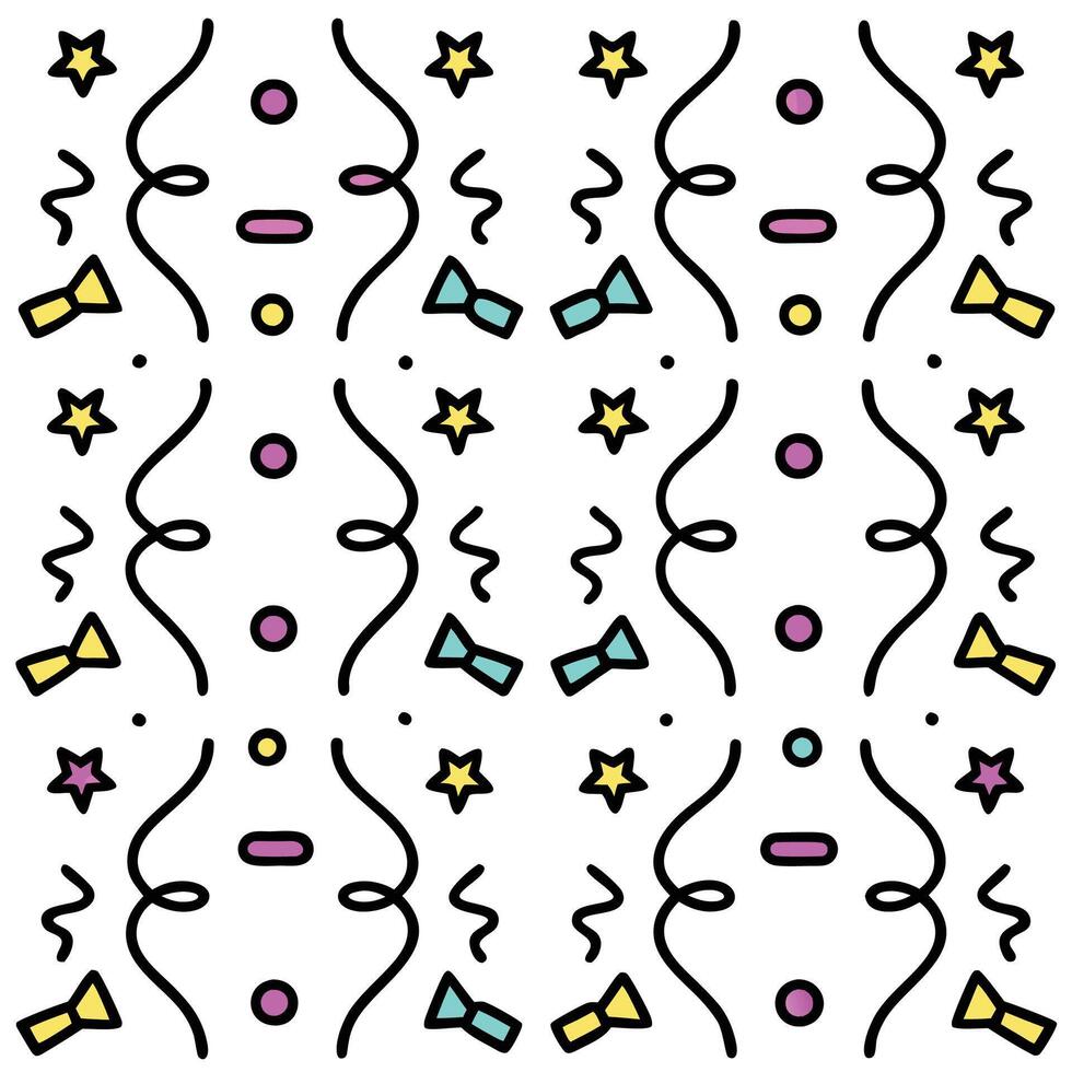 Festive Party Pattern with Confetti, Streamers, and Bows vector