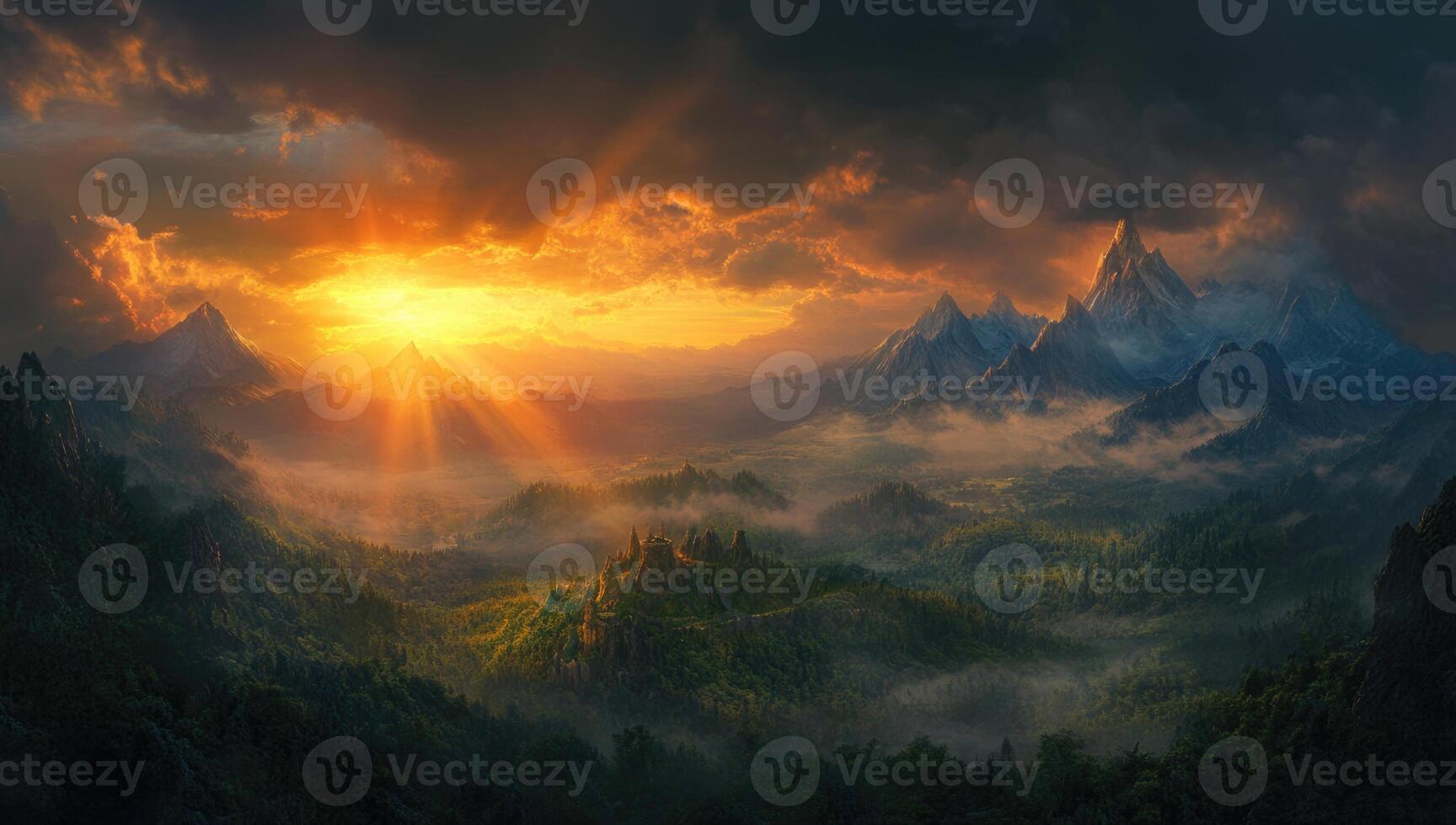 The sun is setting over a mountain range photo