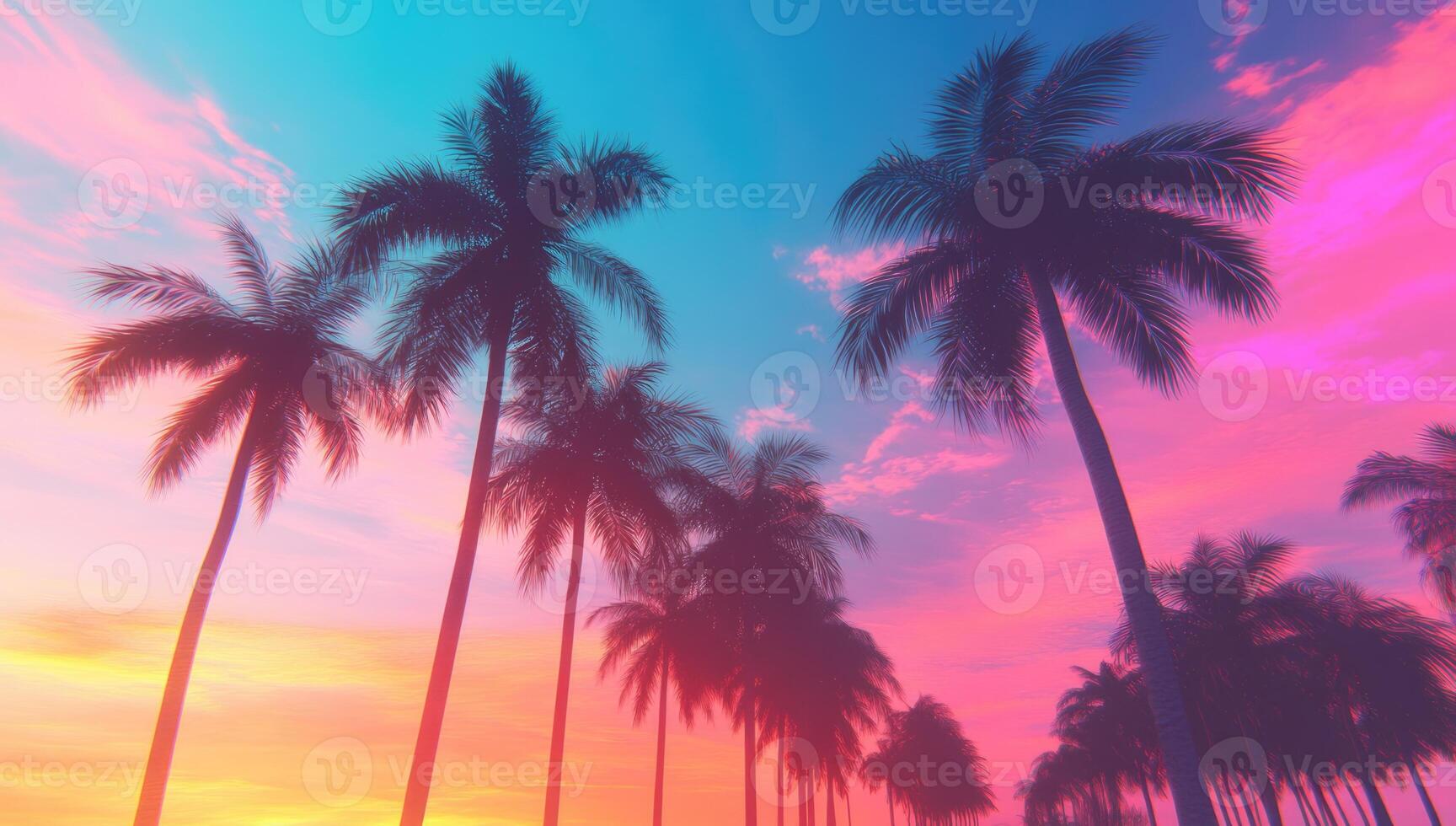 Palm trees in the sunset with a colorful sky photo