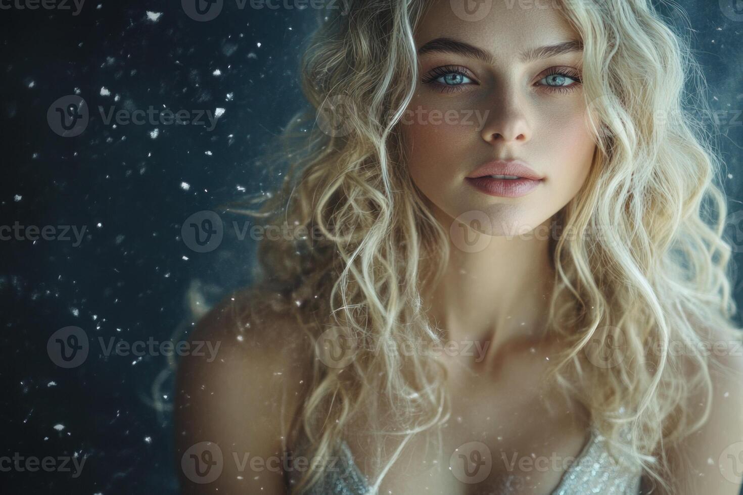 A beautiful blonde woman with long hair and blue eyes photo