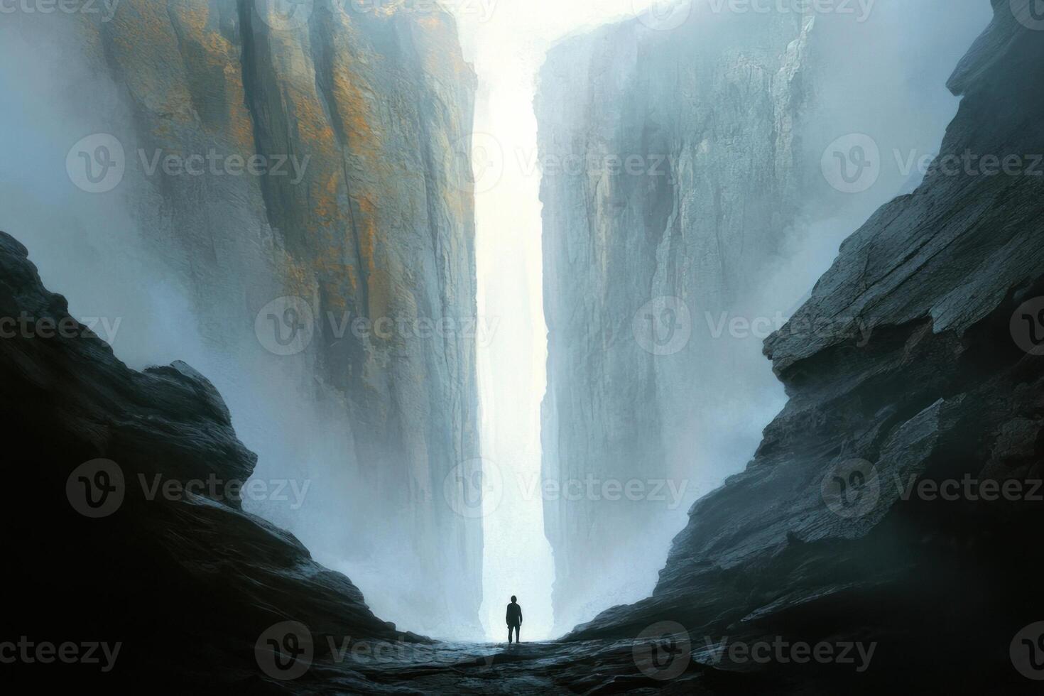 A man standing in front of a waterfall photo